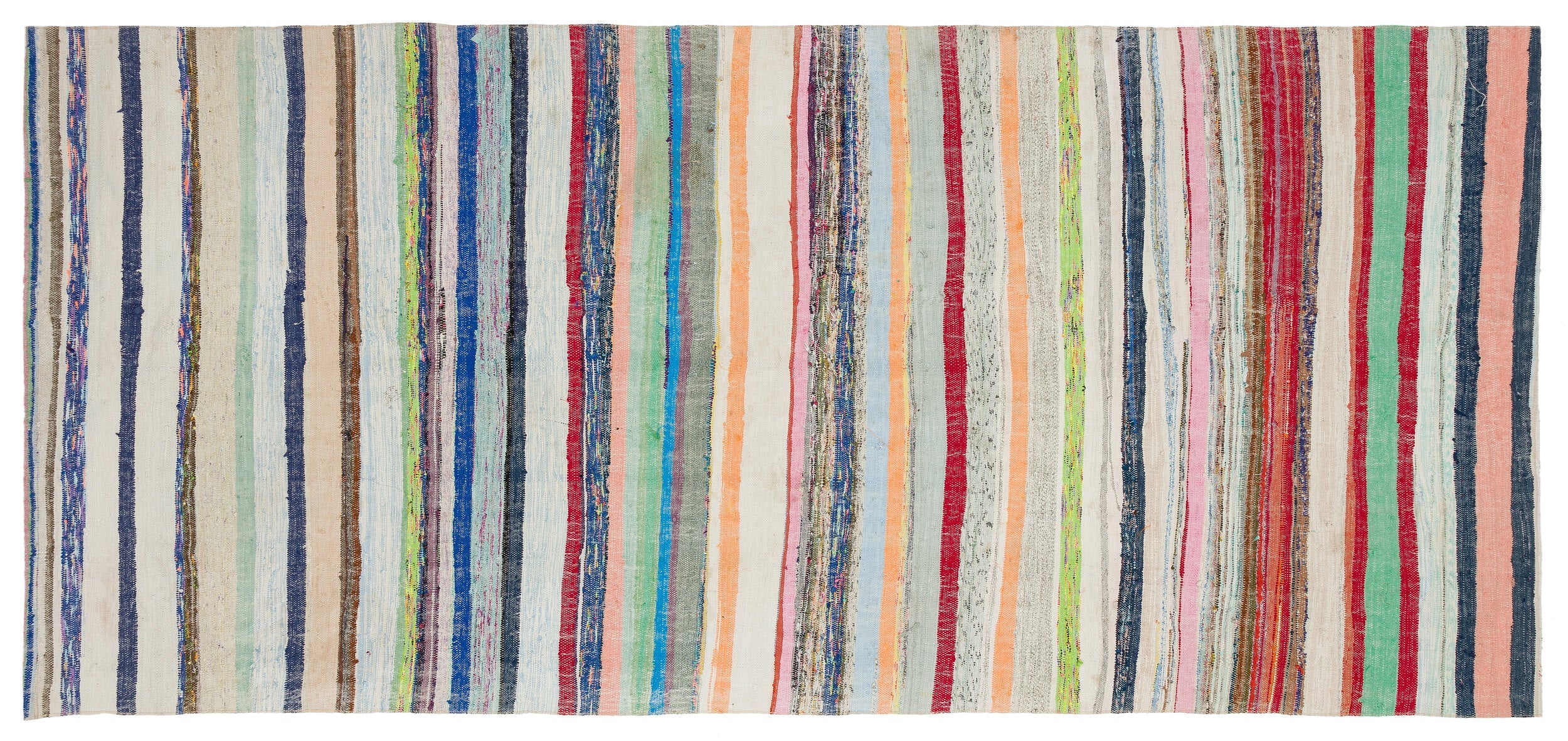 Girit Beige Striped Wool Handmade Area Rug 4'9" x 10'4"