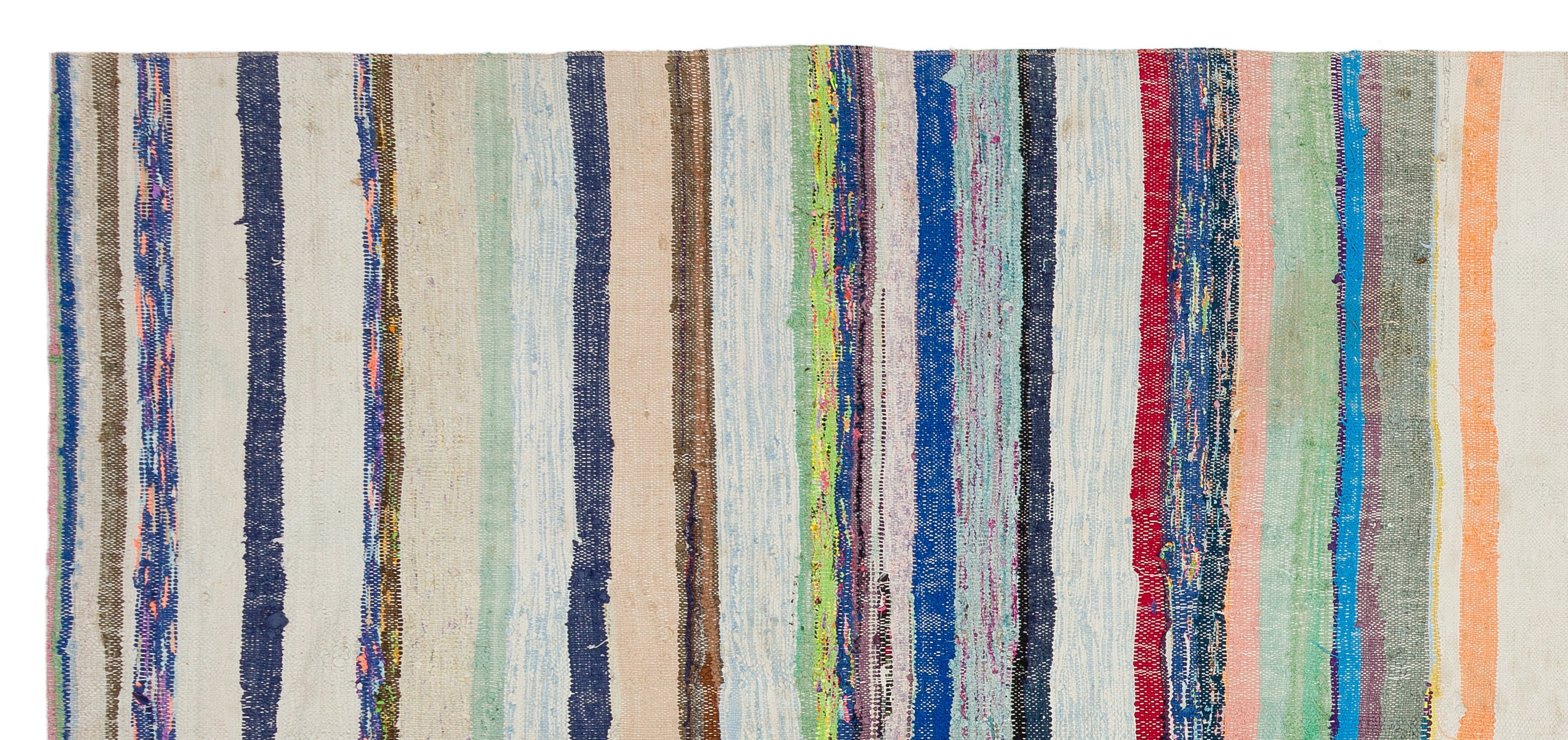 Girit Beige Striped Wool Handmade Area Rug 4'9" x 10'4"