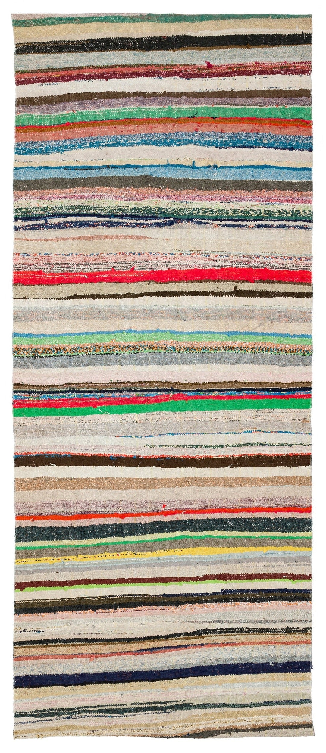 Girit Beige Striped Wool Handmade Area Rug 5'2" x 8'5"
