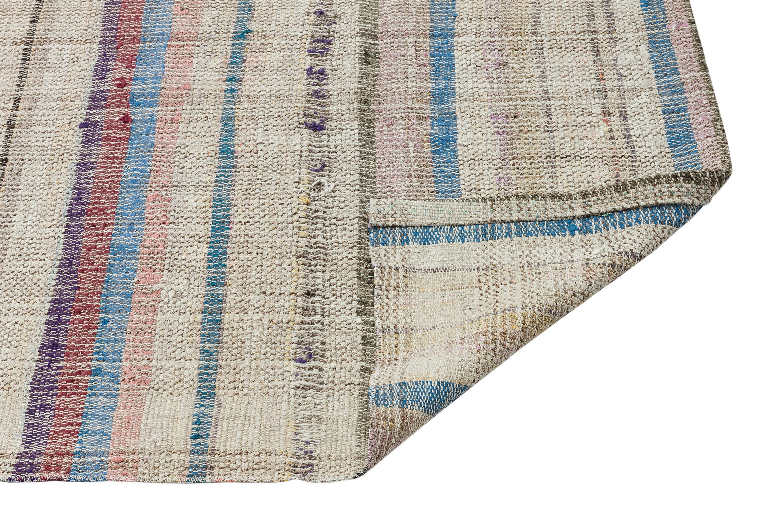 Girit Beige Striped Wool Handmade Area Rug 3'1" x 10'8"