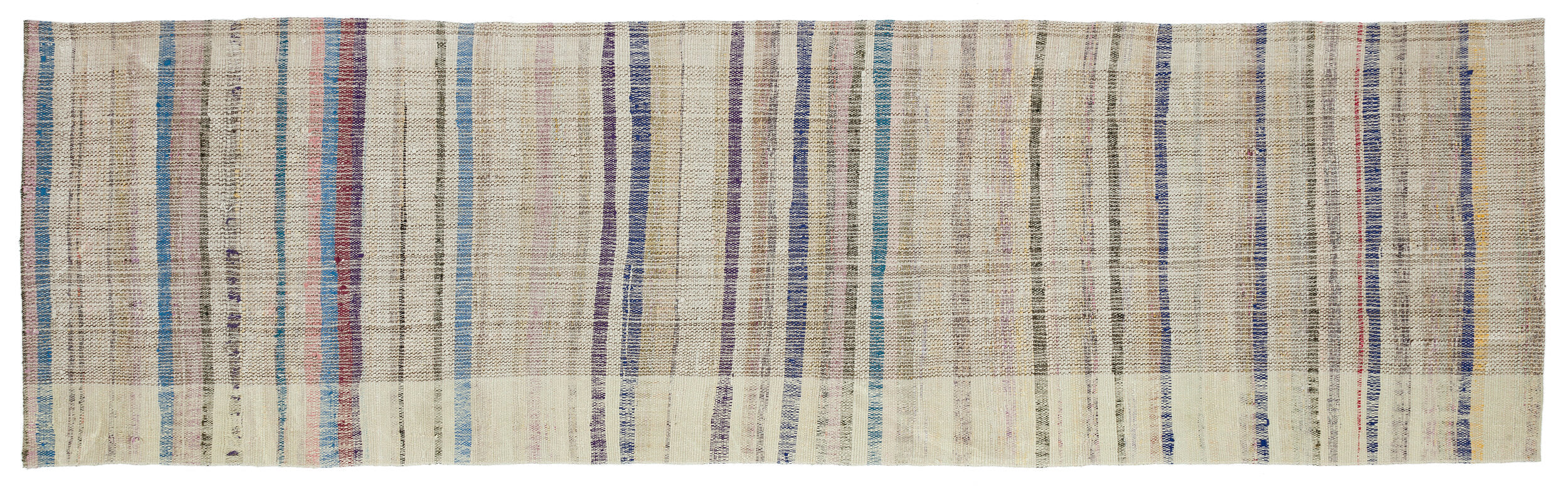 Girit Beige Striped Wool Handmade Area Rug 3'1" x 10'8"