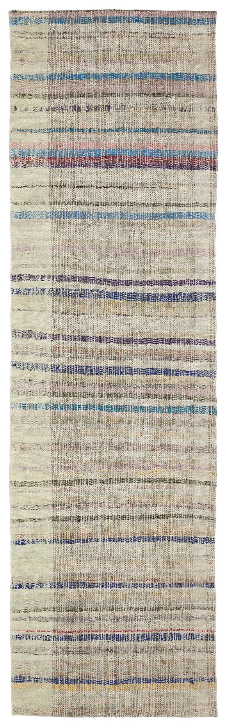 Girit Beige Striped Wool Handmade Area Rug 3'1" x 10'8"