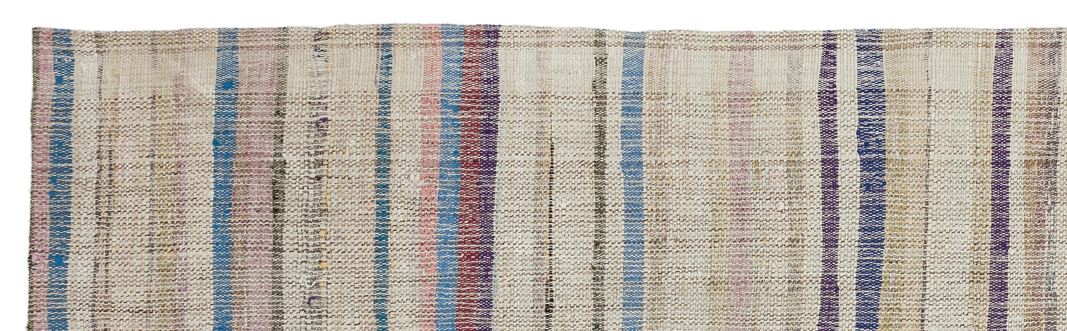 Girit Beige Striped Wool Handmade Area Rug 3'1" x 10'8"