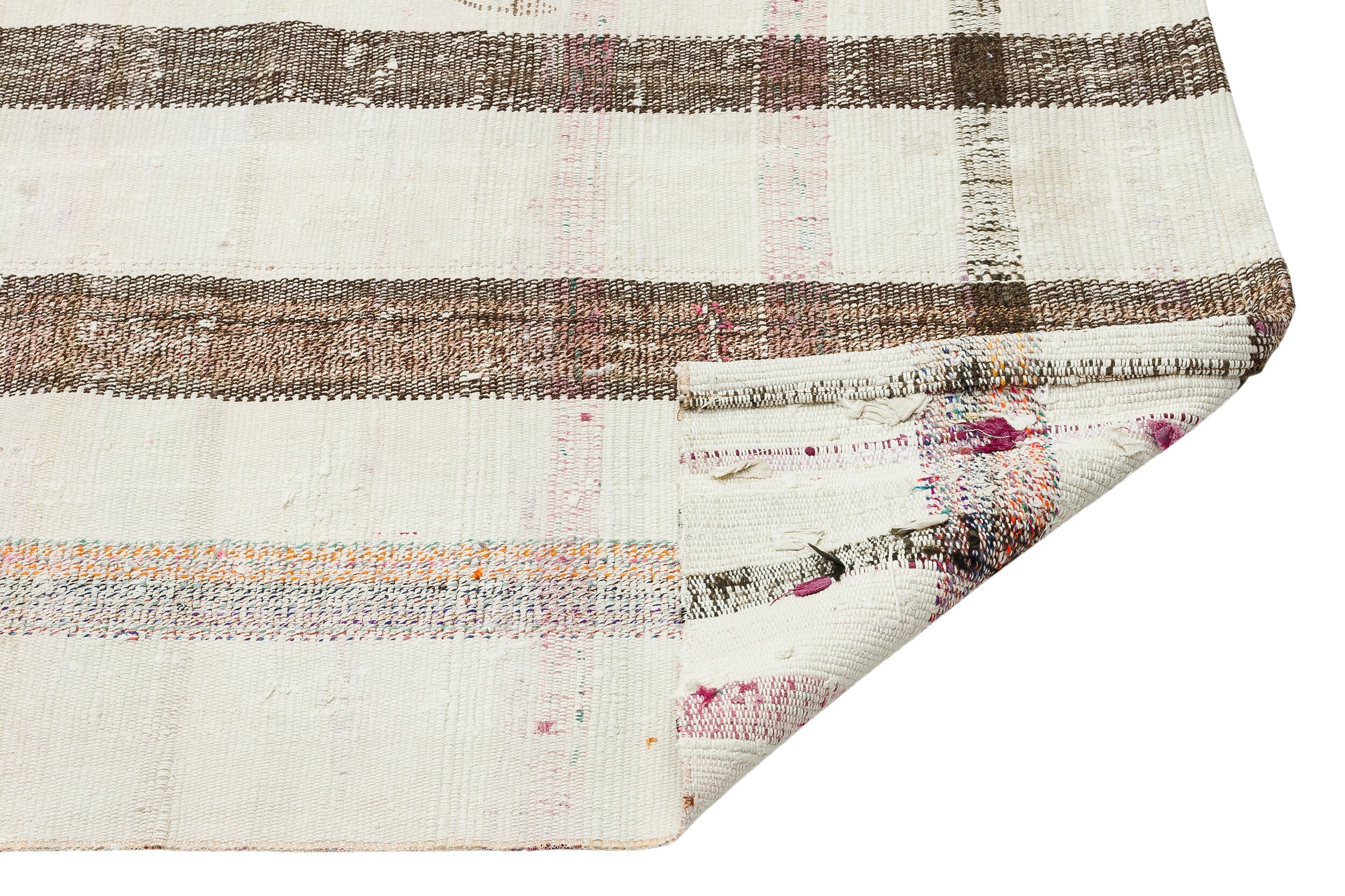 Girit Beige Striped Wool Handmade Area Rug 5'6" x 8'7"