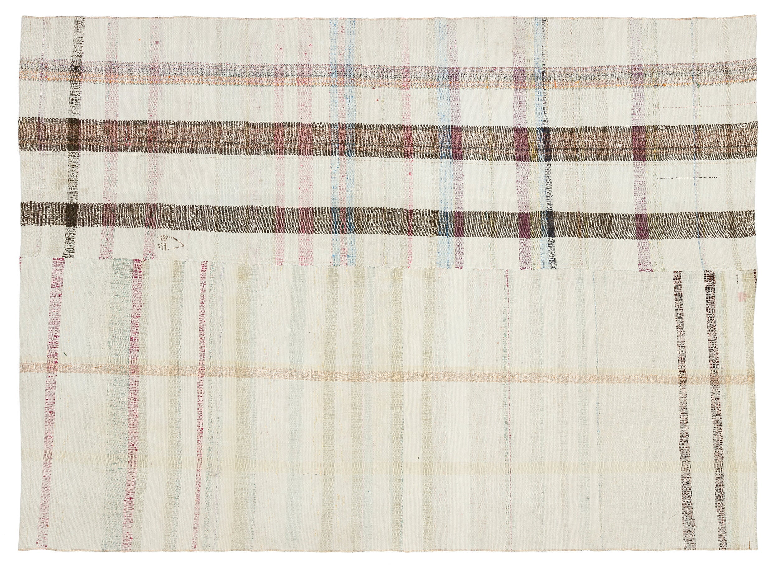 Girit Beige Striped Wool Handmade Area Rug 5'6" x 8'7"