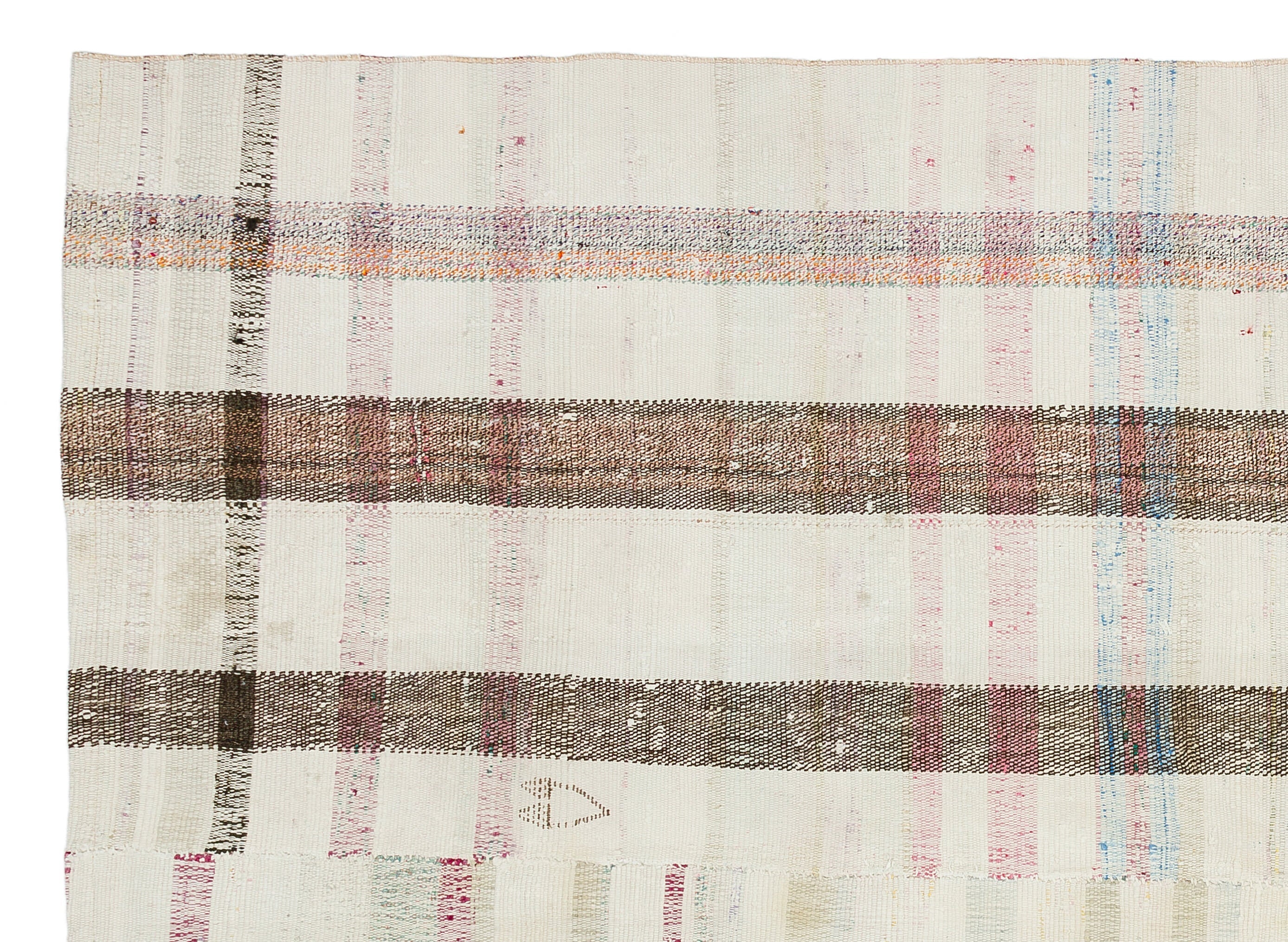 Girit Beige Striped Wool Handmade Area Rug 5'6" x 8'7"