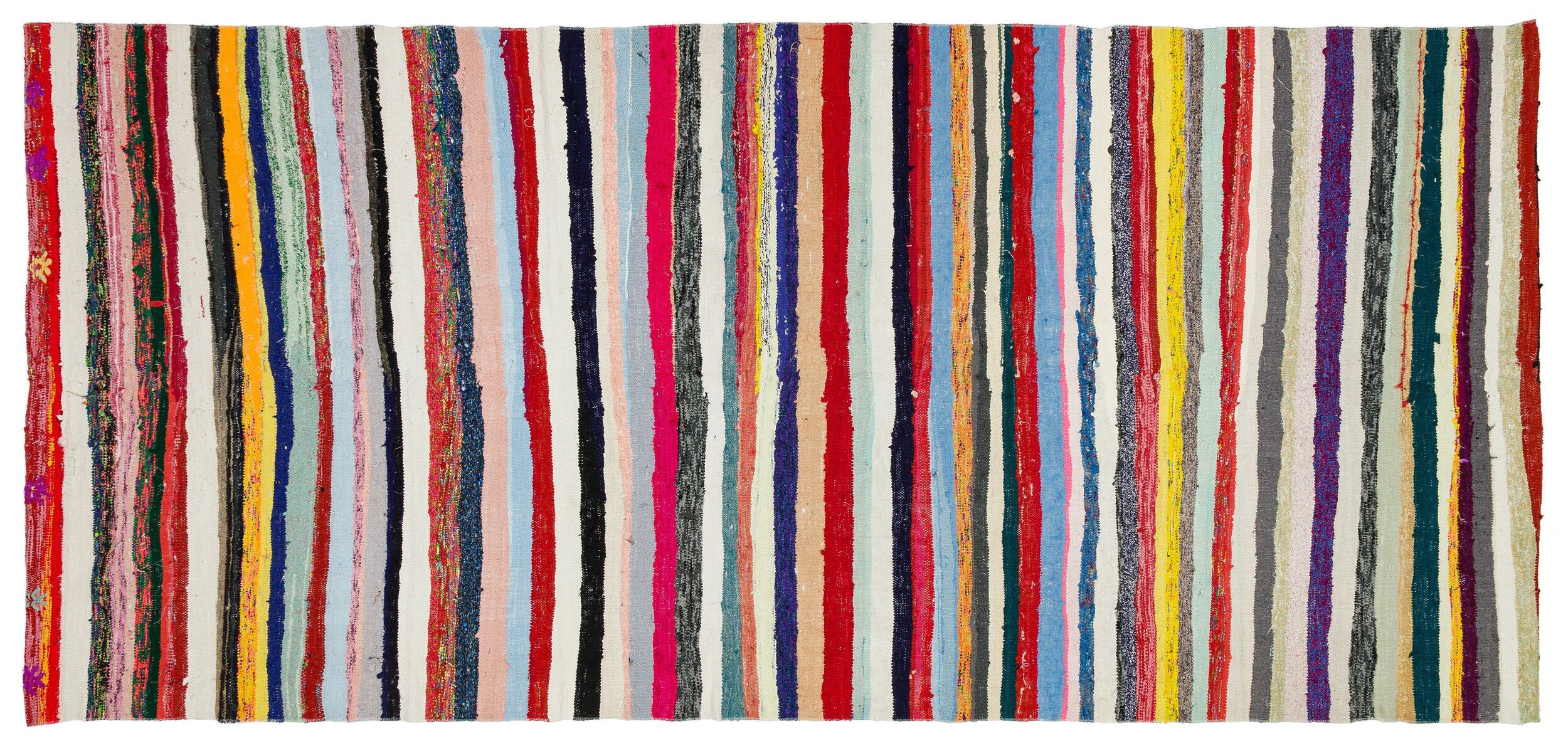 Girit Beige Striped Wool Handmade Area Rug 5'3" x 11'3"