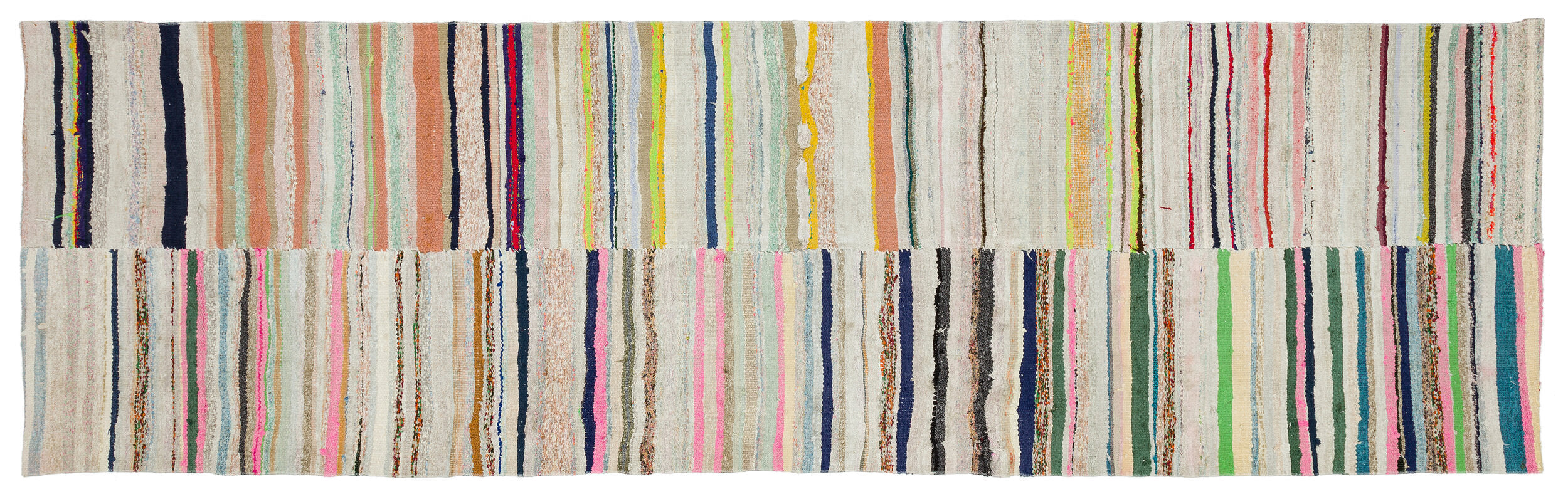 Girit Beige Striped Wool Handmade Area Rug 3'2" x 10'6"