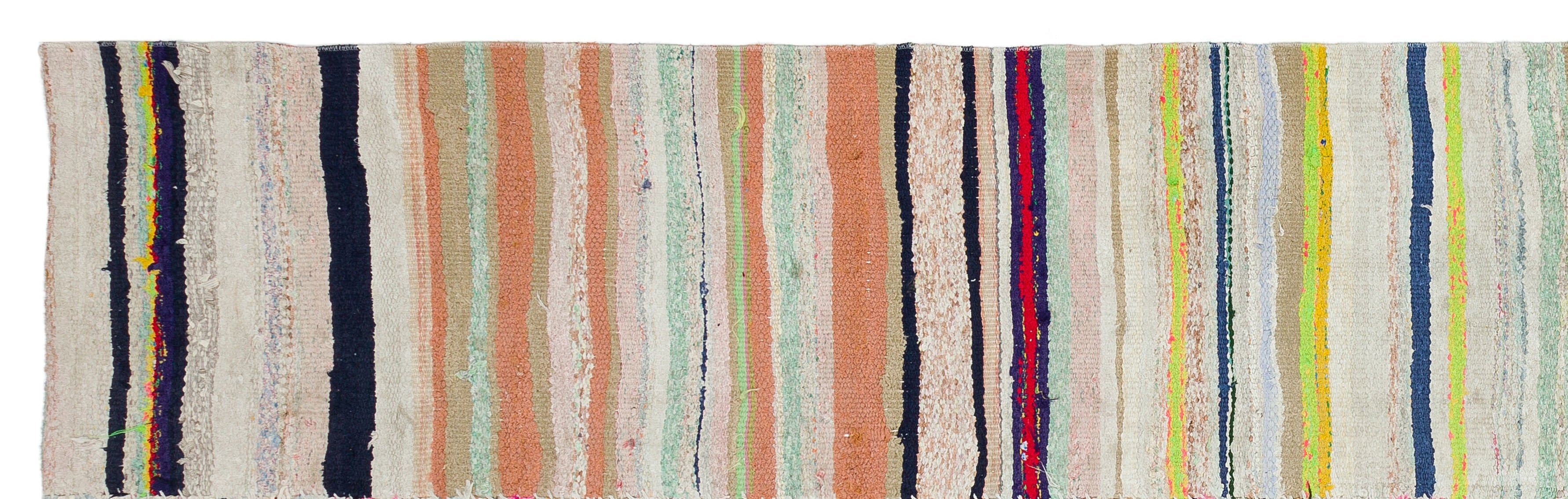 Girit Beige Striped Wool Handmade Area Rug 3'2" x 10'6"