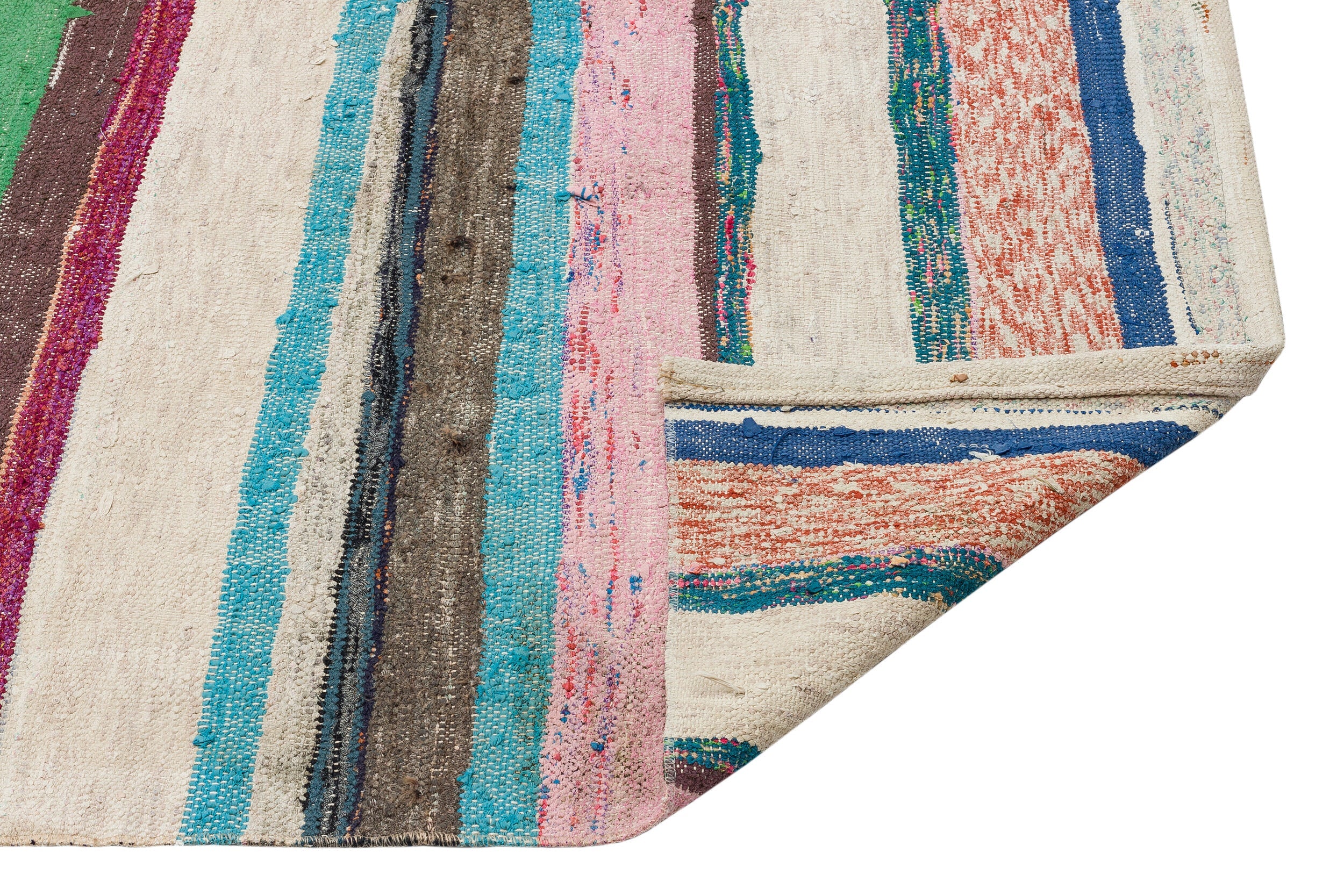 Girit Beige Striped Wool Handmade Area Rug 5'2" x 9'7"