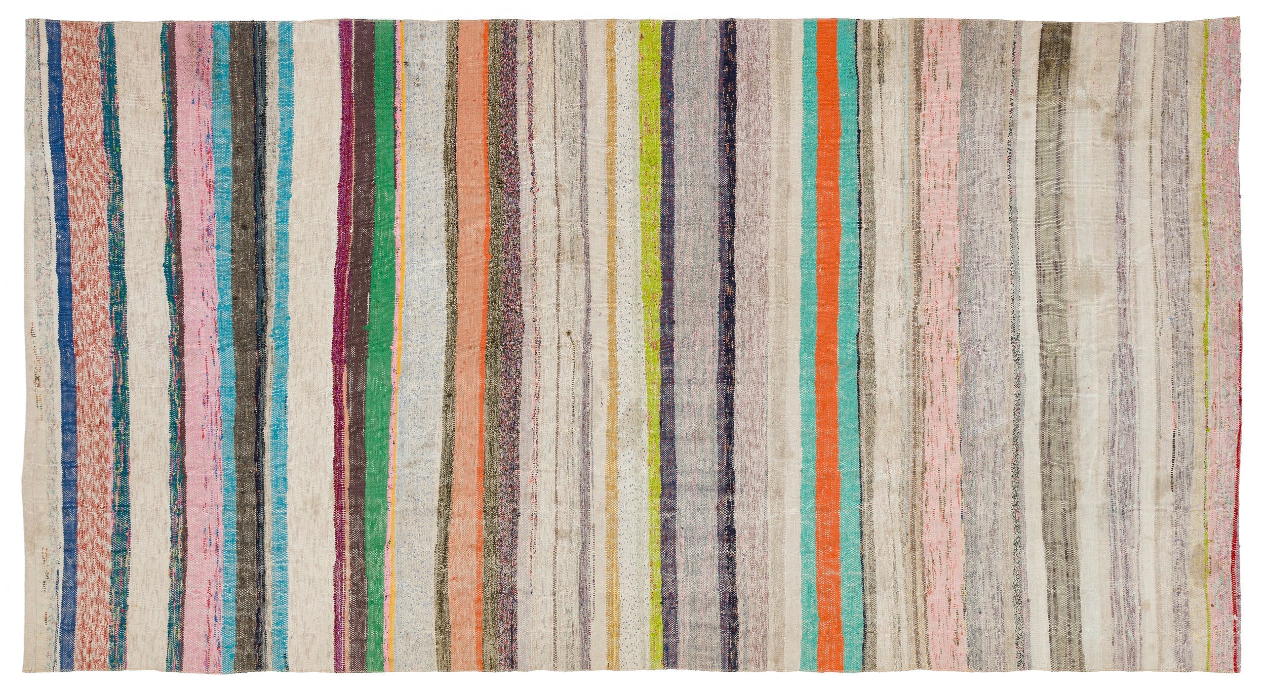Girit Beige Striped Wool Handmade Area Rug 5'2" x 9'7"