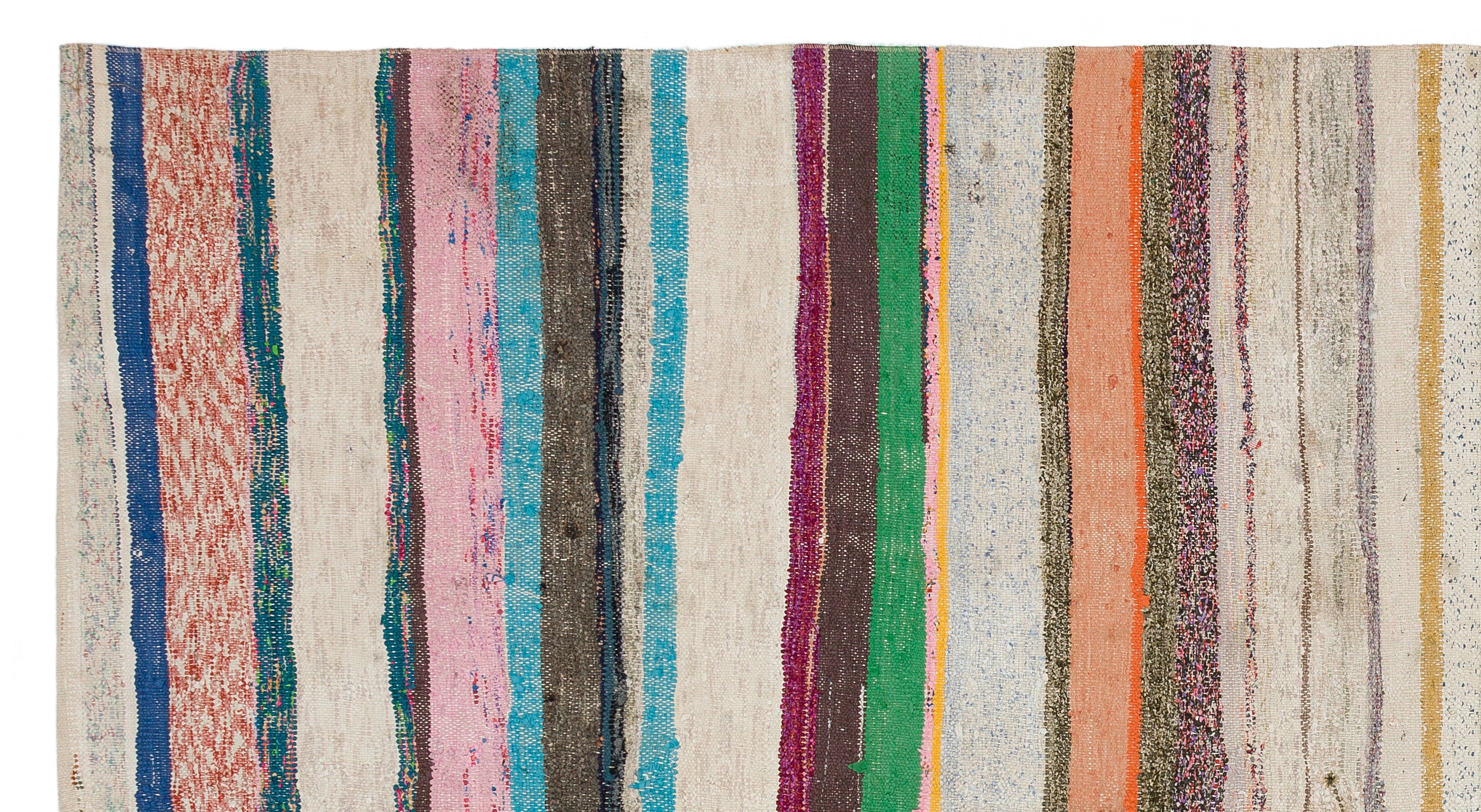 Girit Beige Striped Wool Handmade Area Rug 5'2" x 9'7"