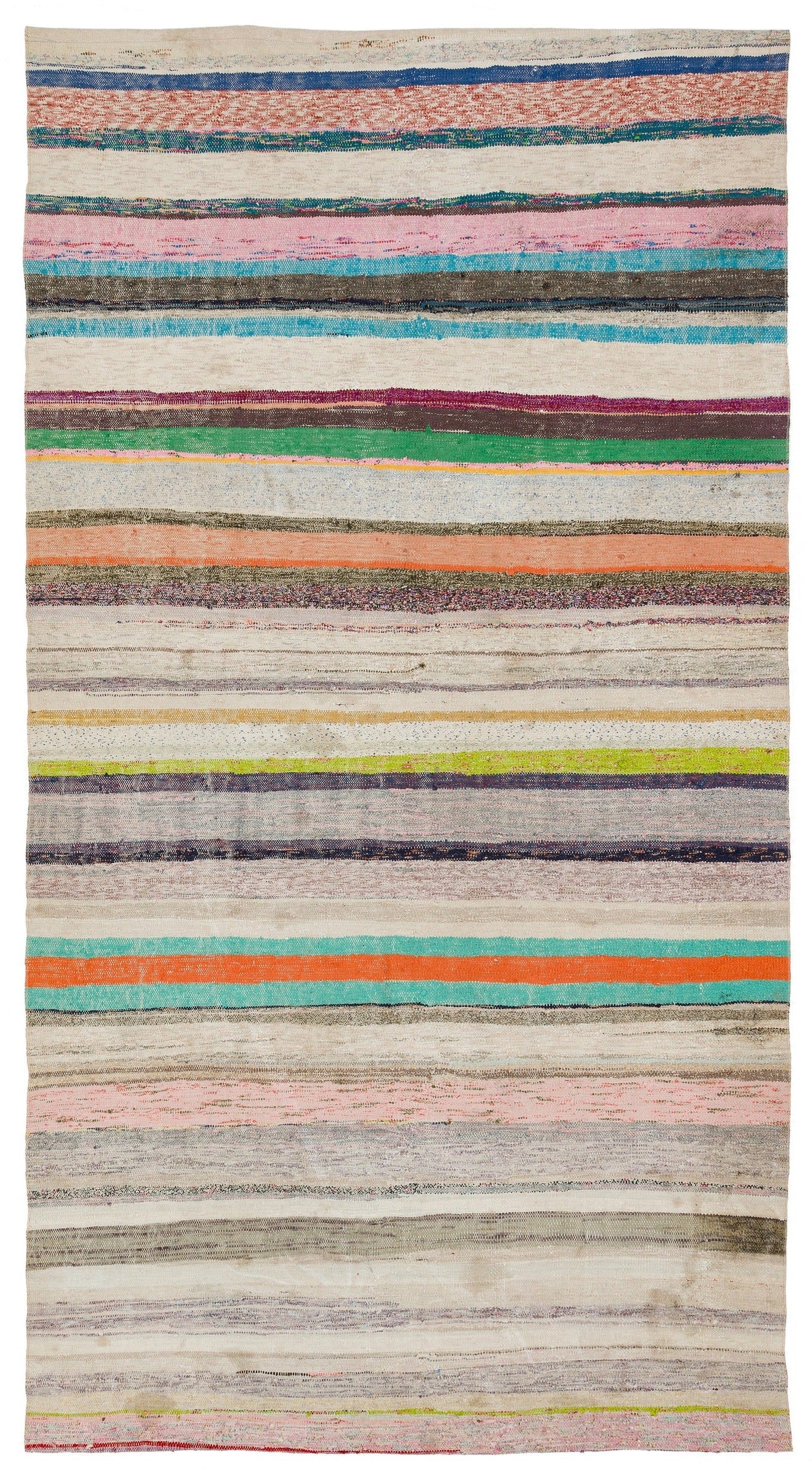 Girit Beige Striped Wool Handmade Area Rug 5'2" x 9'7"
