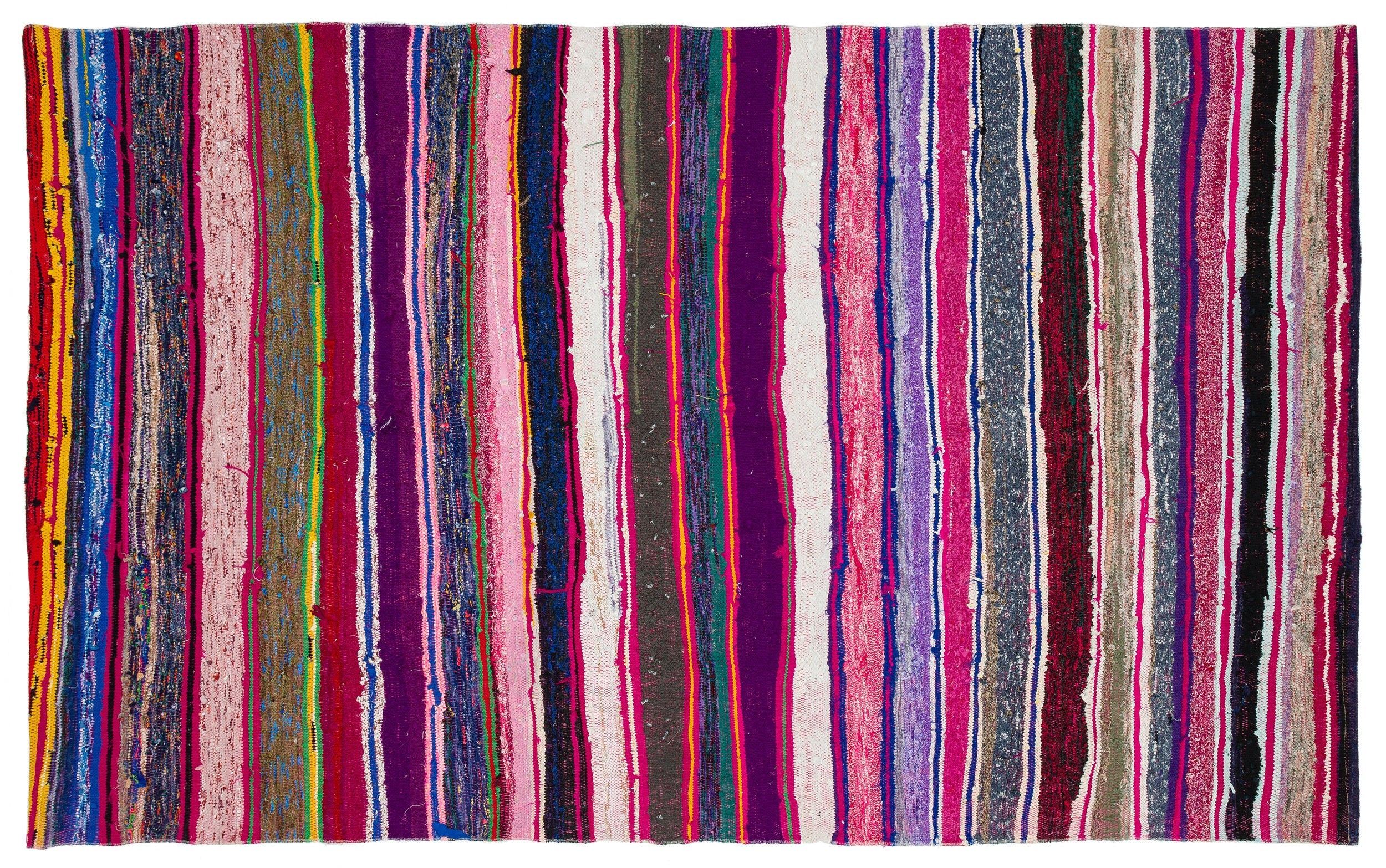 Girit Beige Striped Wool Handmade Area Rug 5'3" x 8'6"
