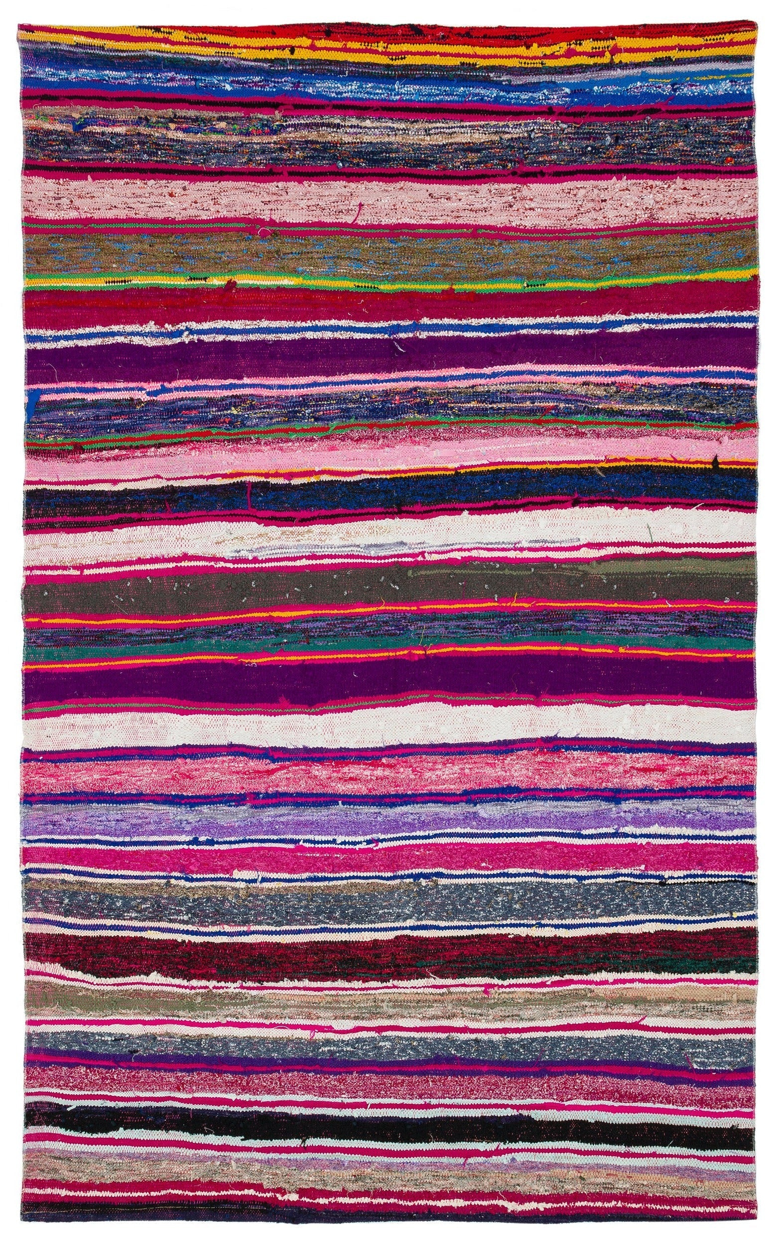 Girit Beige Striped Wool Handmade Area Rug 5'3" x 8'6"
