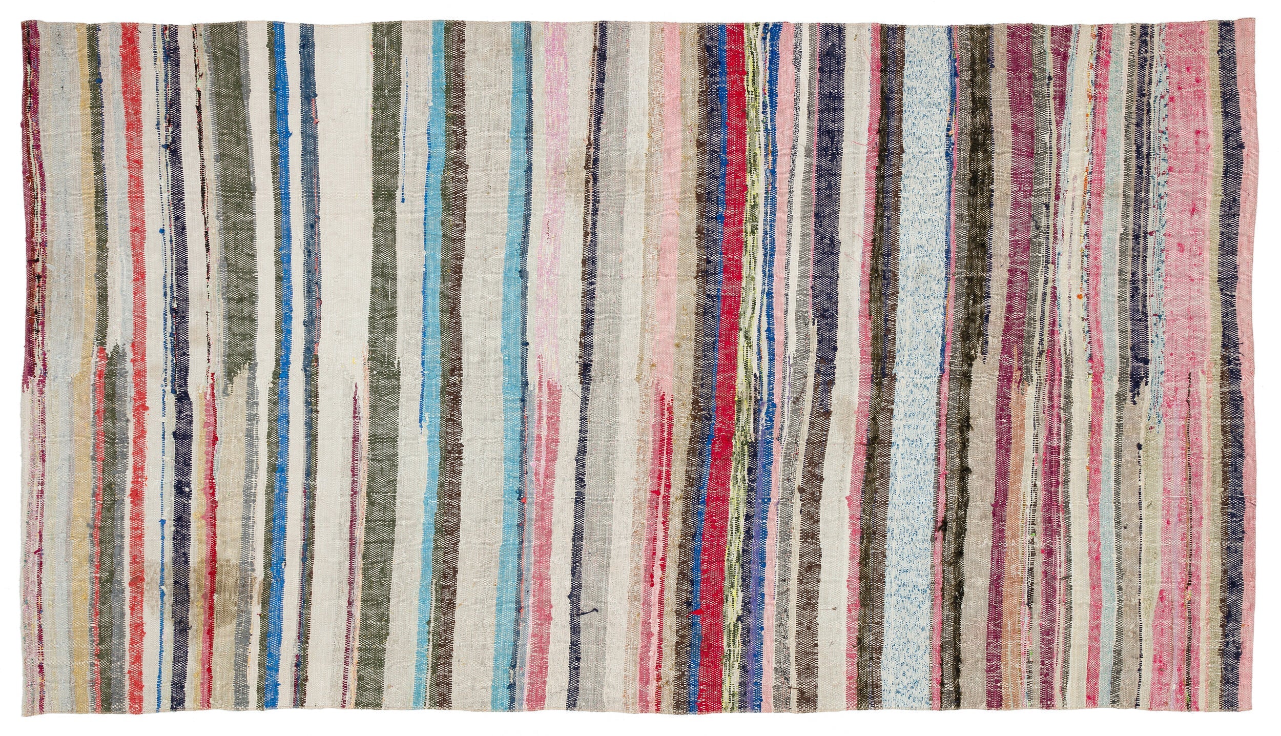Girit Beige Striped Wool Handmade Area Rug 5'3" x 9'4"
