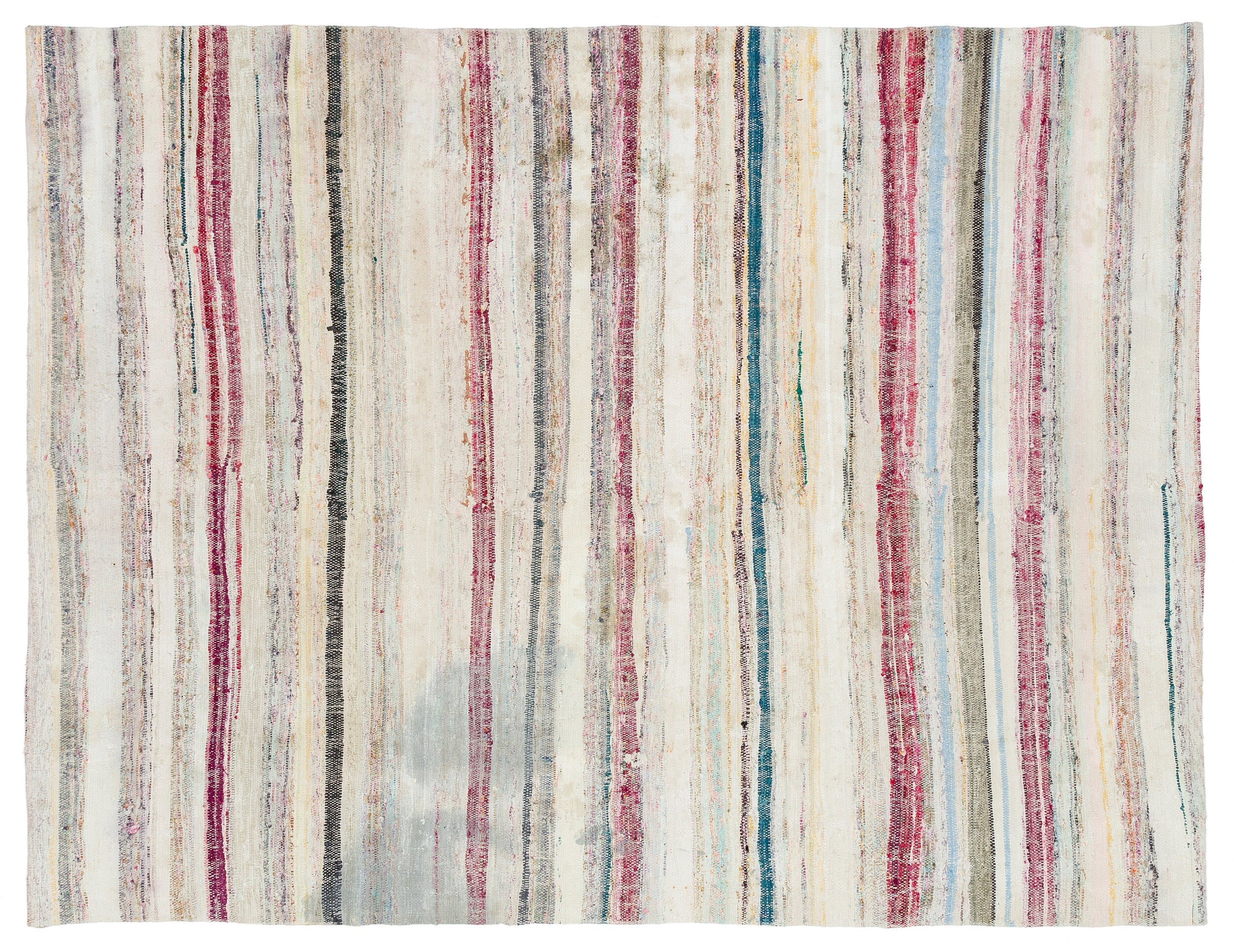 Girit Beige Striped Wool Handmade Area Rug 5'4" x 7'0"