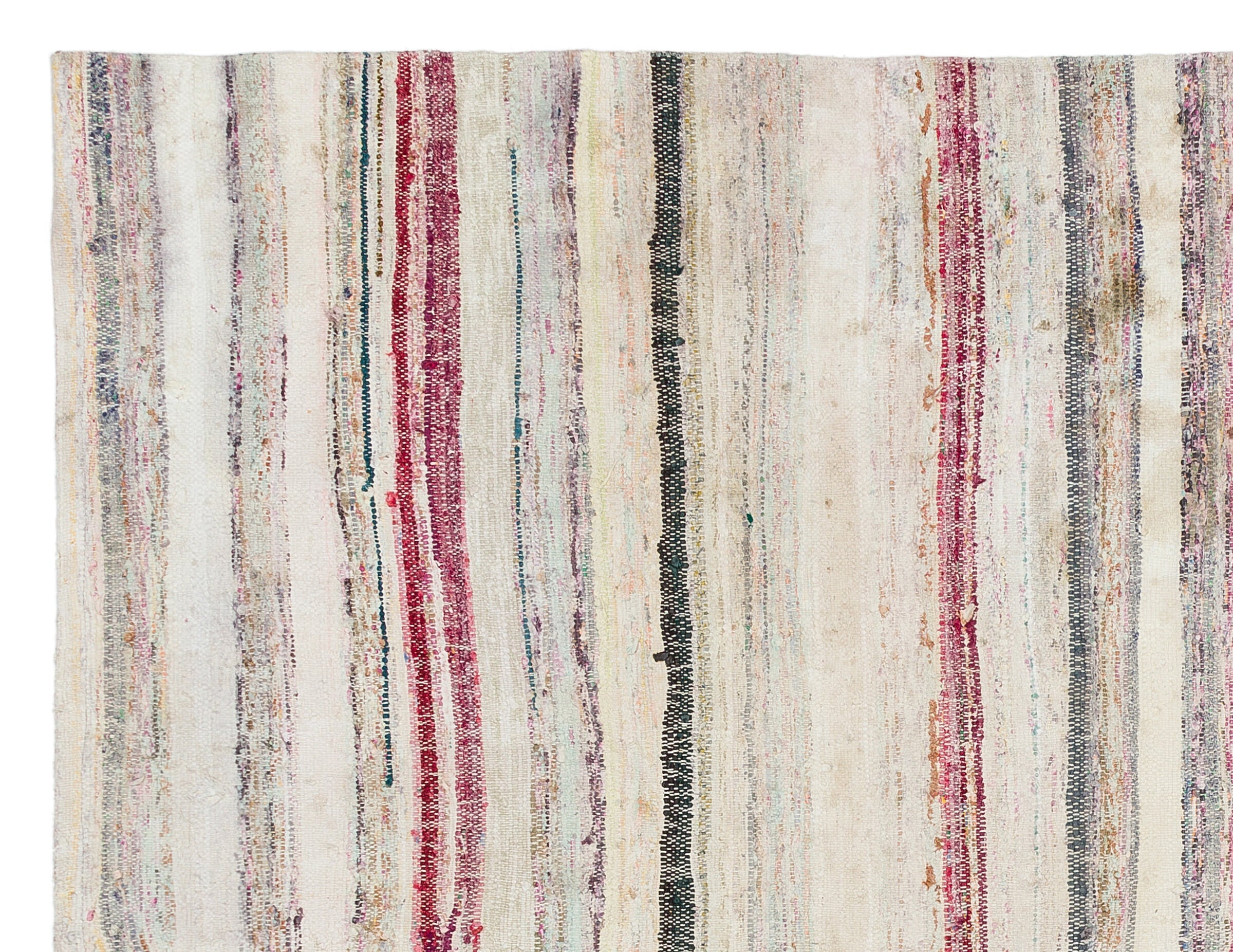 Girit Beige Striped Wool Handmade Area Rug 5'4" x 7'0"