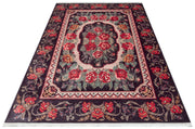 Black Floral Area Rug | Karabag Style Machine Made Cotton Rug – Non Slip, Easy Care