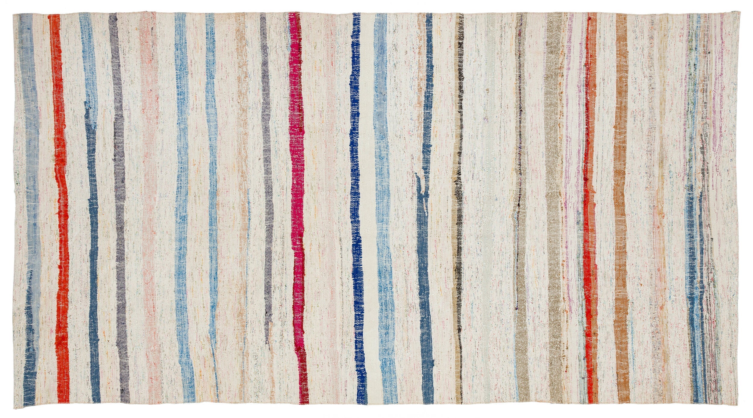 Girit Beige Striped Wool Handmade Area Rug 4'9" x 8'11"