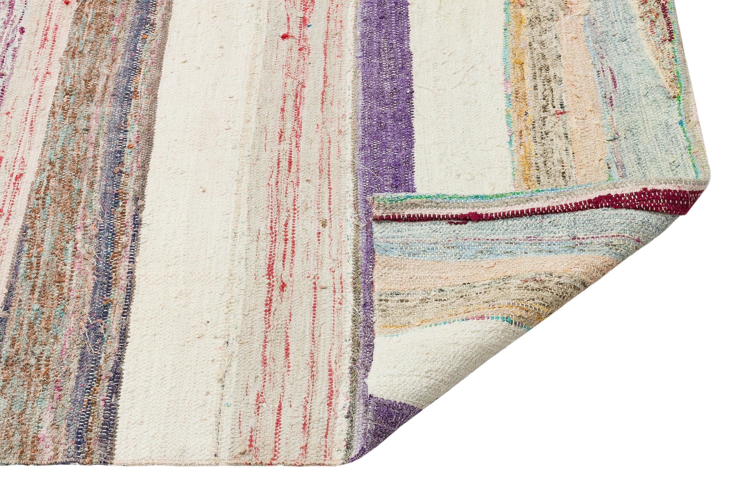 Girit Beige Striped Wool Handmade Area Rug 5'0" x 9'10"