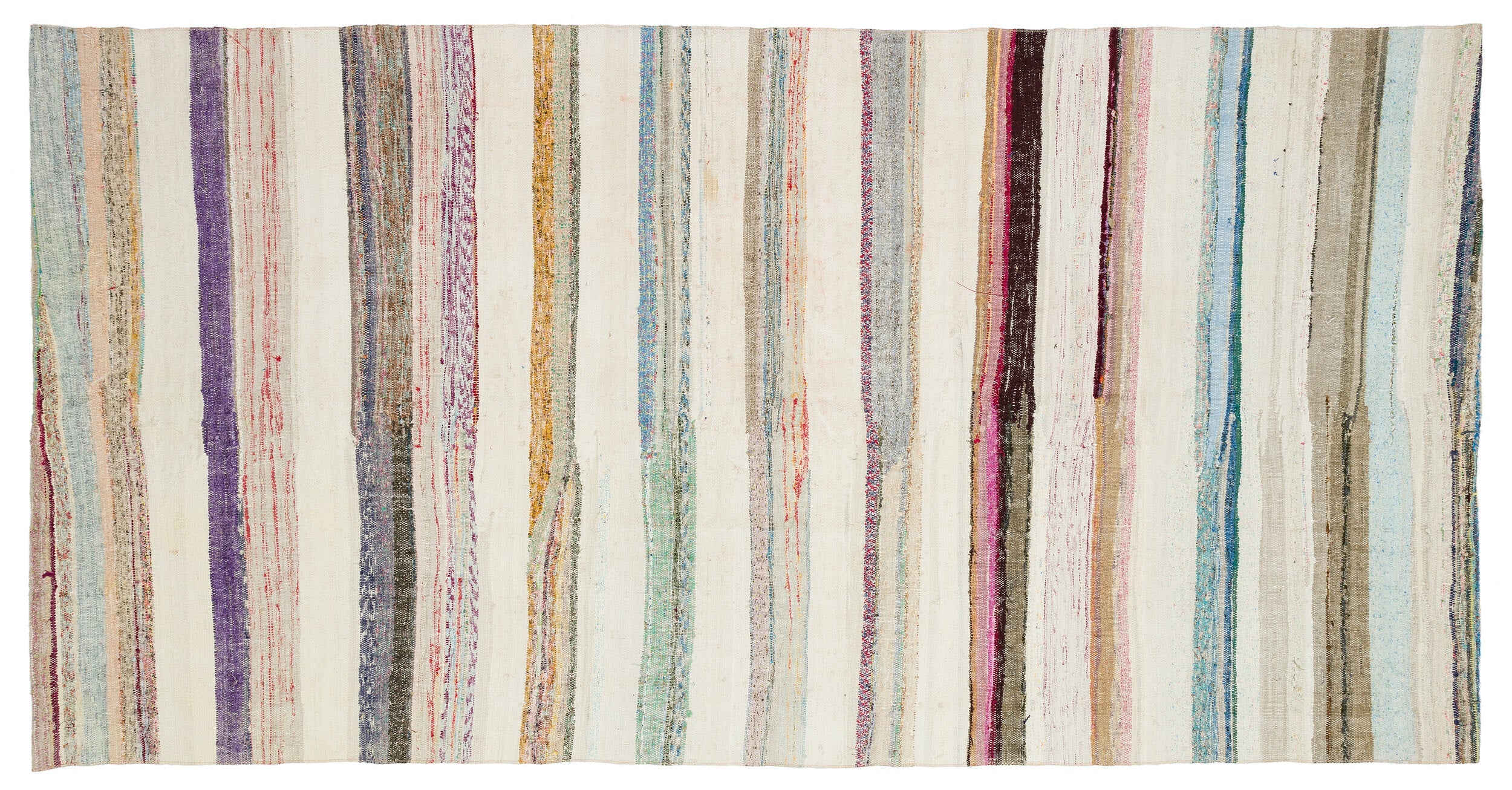 Girit Beige Striped Wool Handmade Area Rug 5'0" x 9'10"