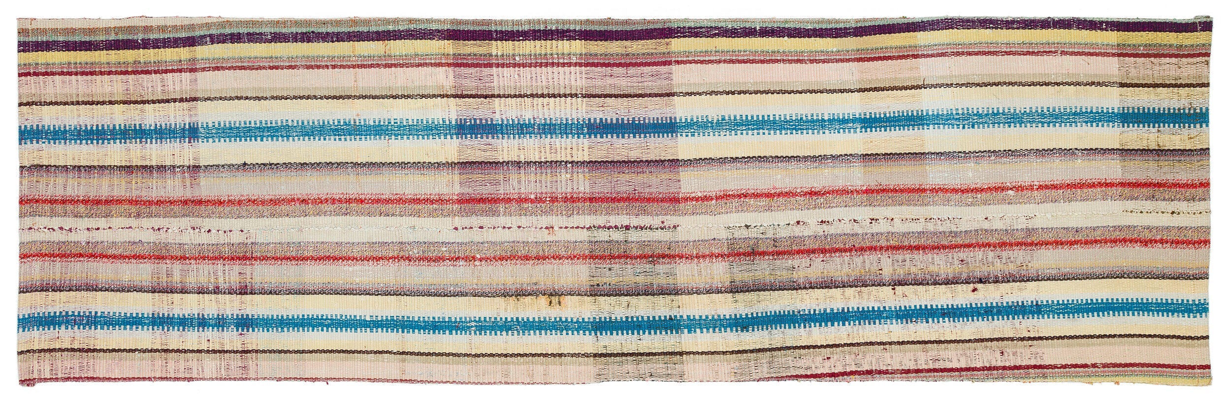 Girit Beige Striped Wool Handmade Area Rug 2'7" x 8'6"