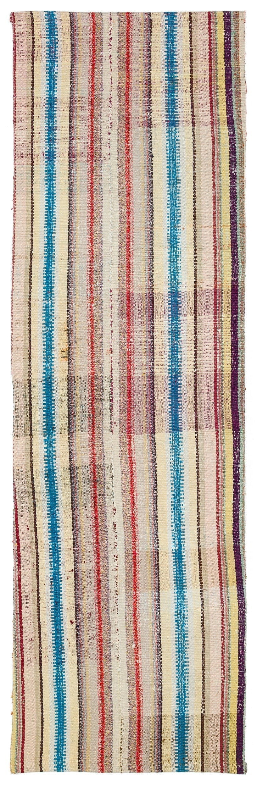 Girit Beige Striped Wool Handmade Area Rug 2'7" x 8'6"