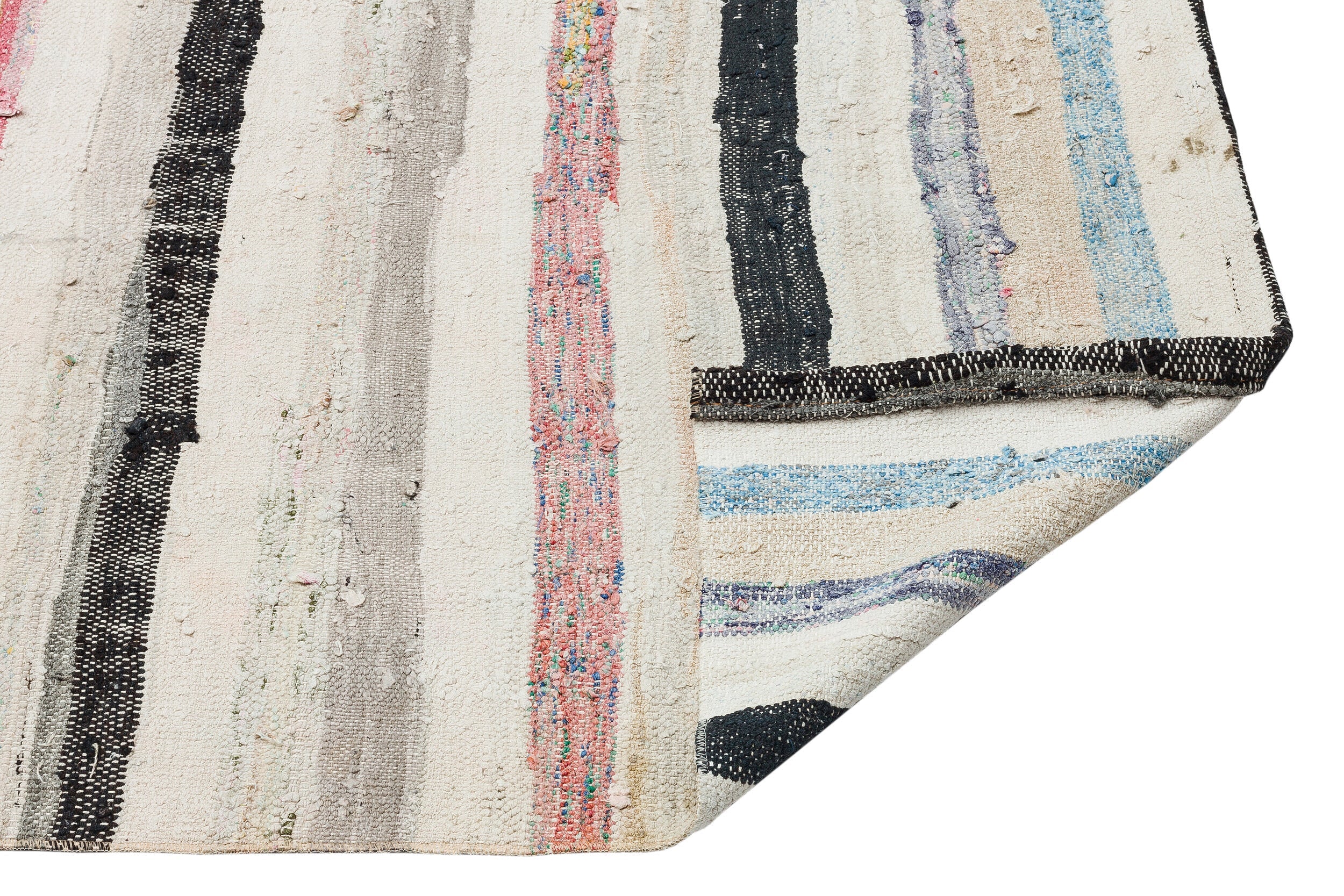 Girit Beige Striped Wool Handmade Area Rug 5'0" x 9'10"