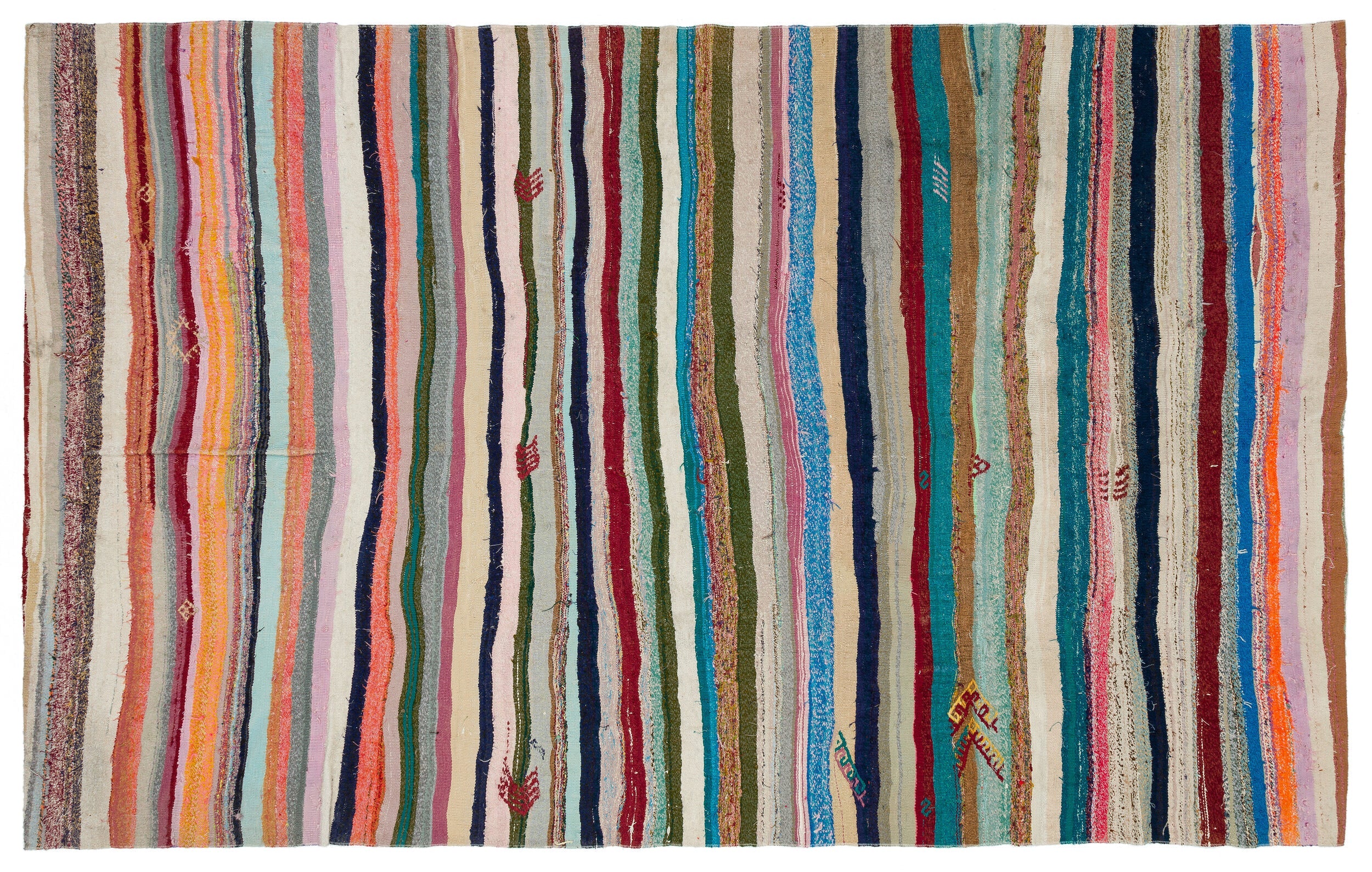 Girit Beige Striped Wool Handmade Area Rug 6'7" x 10'4"