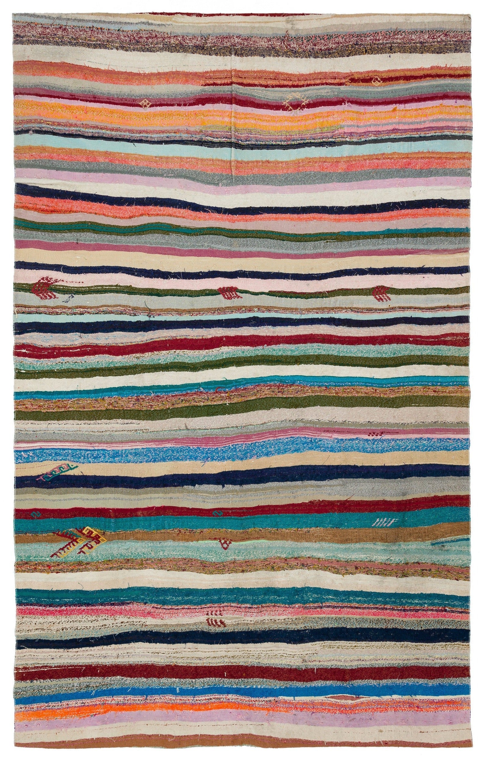 Girit Beige Striped Wool Handmade Area Rug 6'7" x 10'4"
