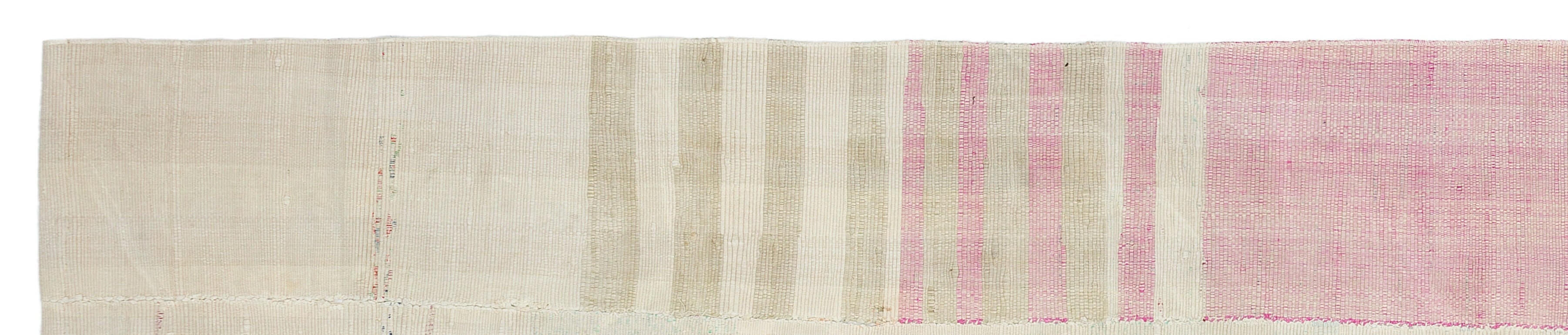 Girit Beige Striped Wool Handmade Area Rug 2'1" x 10'6"