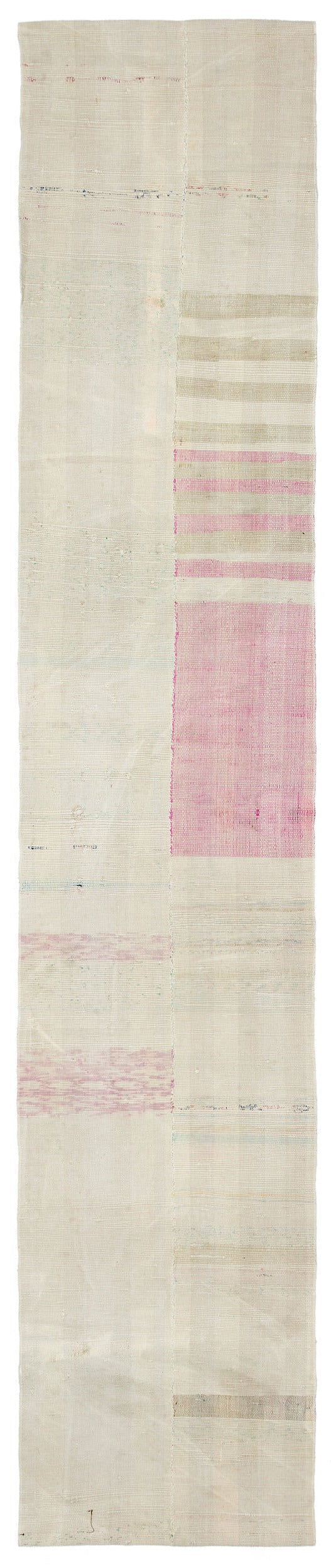 Girit Beige Striped Wool Handmade Area Rug 2'1" x 10'6"