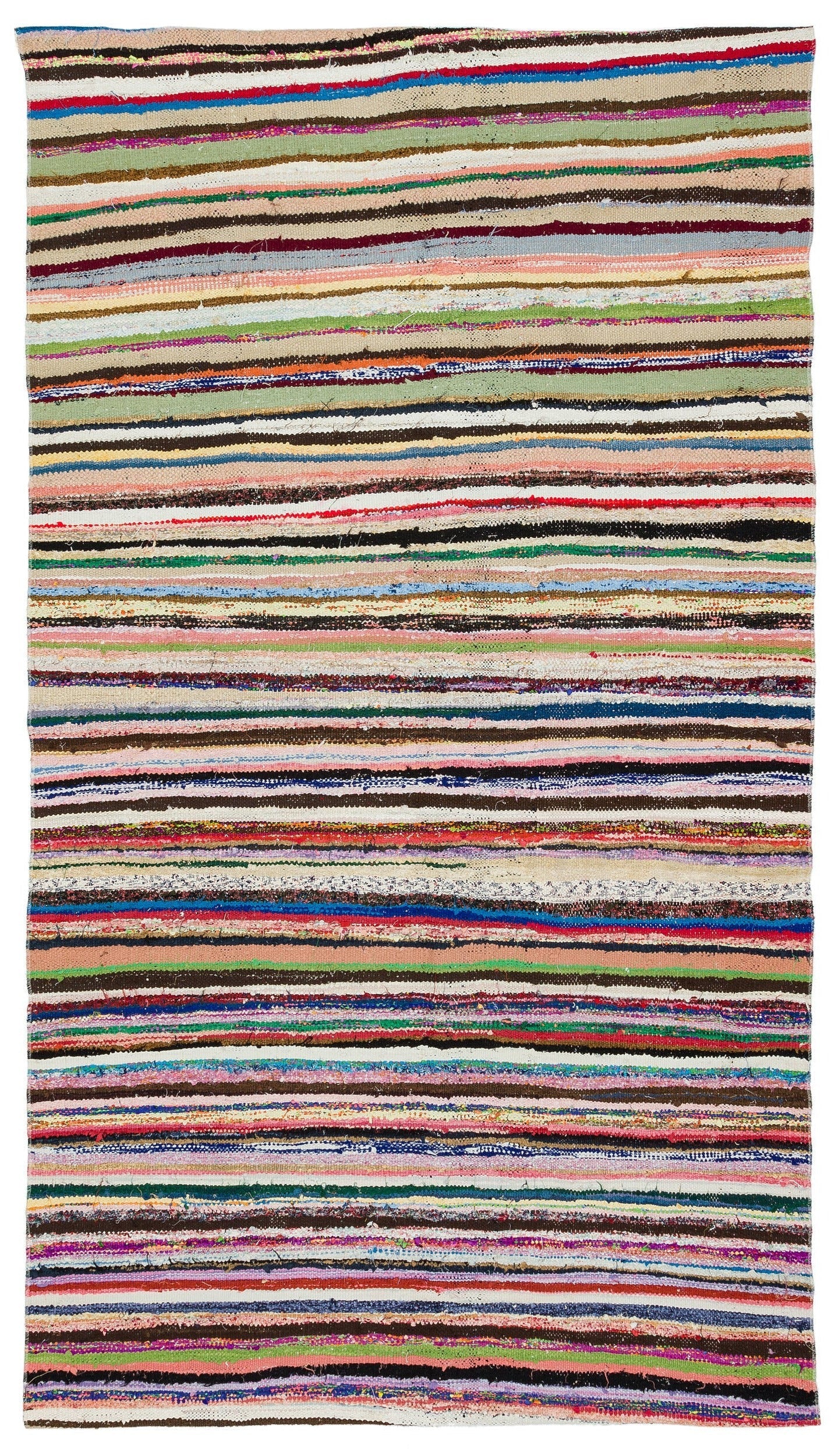Girit Beige Striped Wool Handmade Area Rug 4'2" x 7'4"