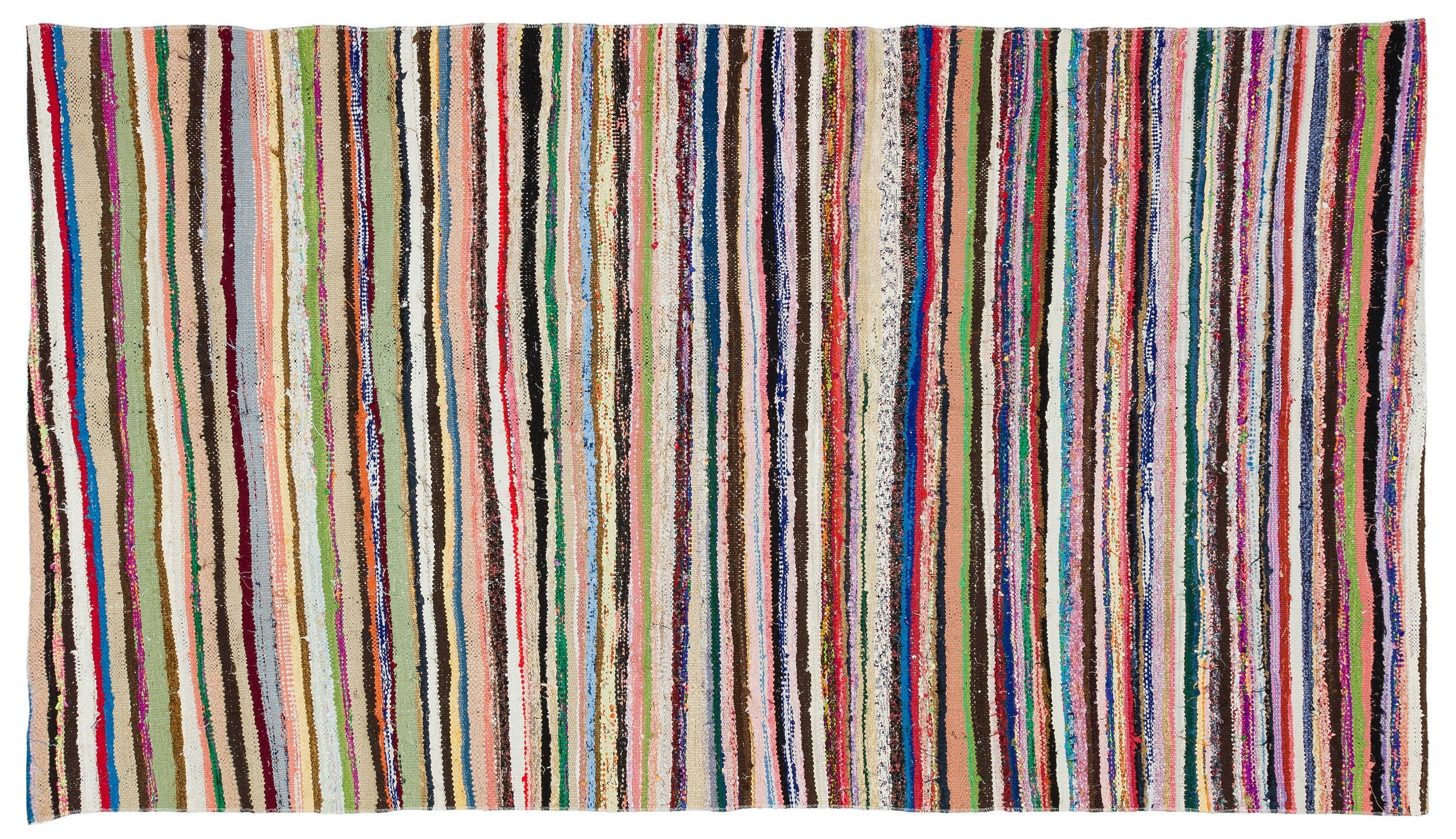 Girit Beige Striped Wool Handmade Area Rug 4'2" x 7'4"