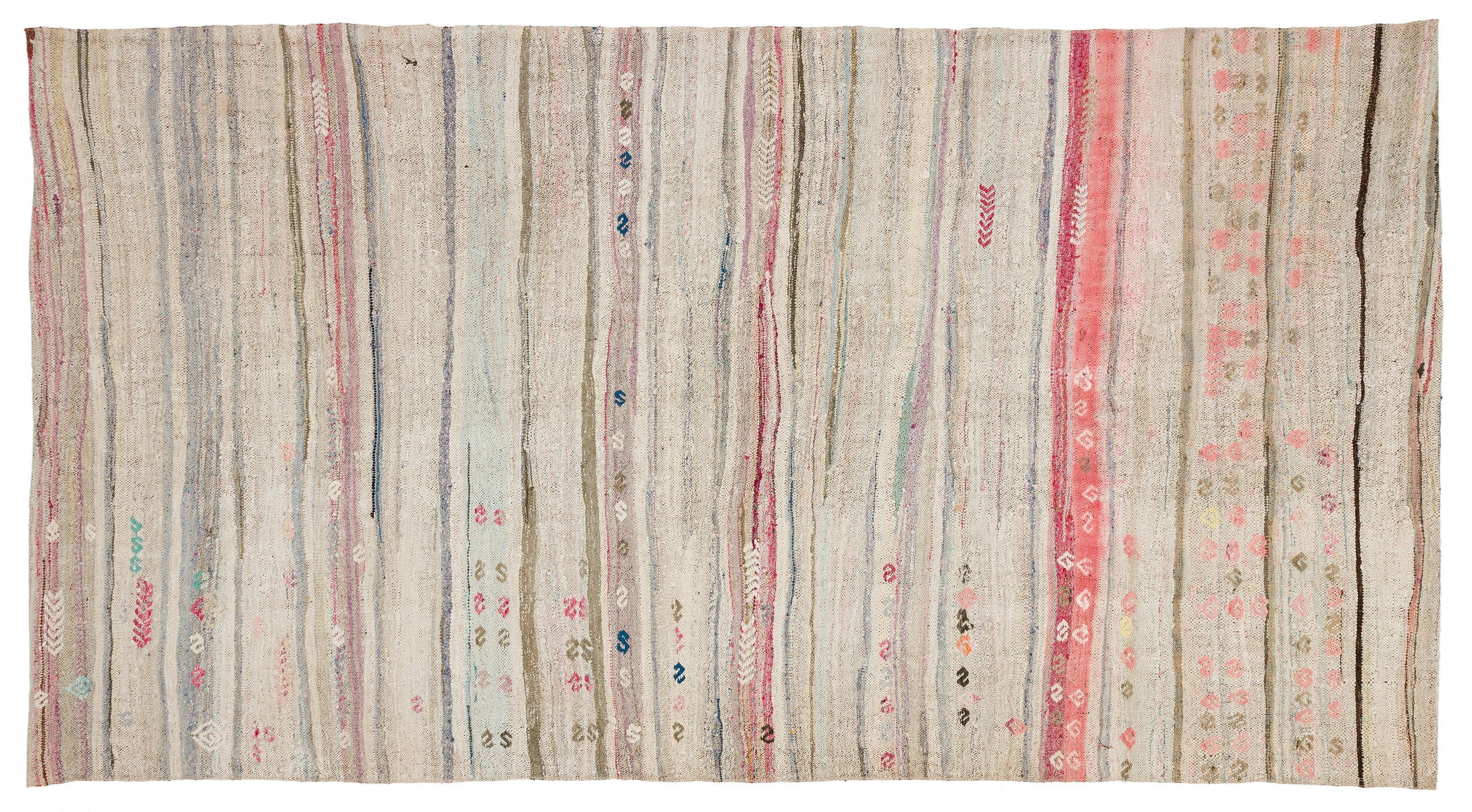 Girit Beige Striped Wool Handmade Area Rug 4'10" x 8'11"