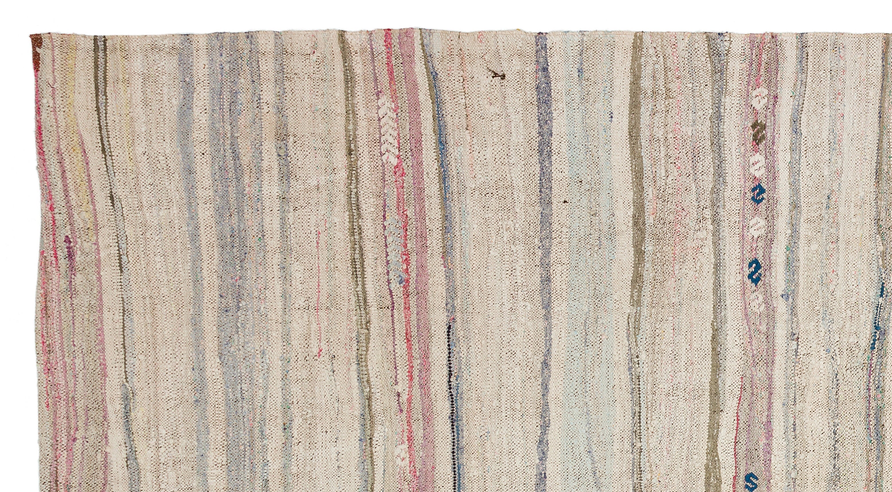 Girit Beige Striped Wool Handmade Area Rug 4'10" x 8'11"
