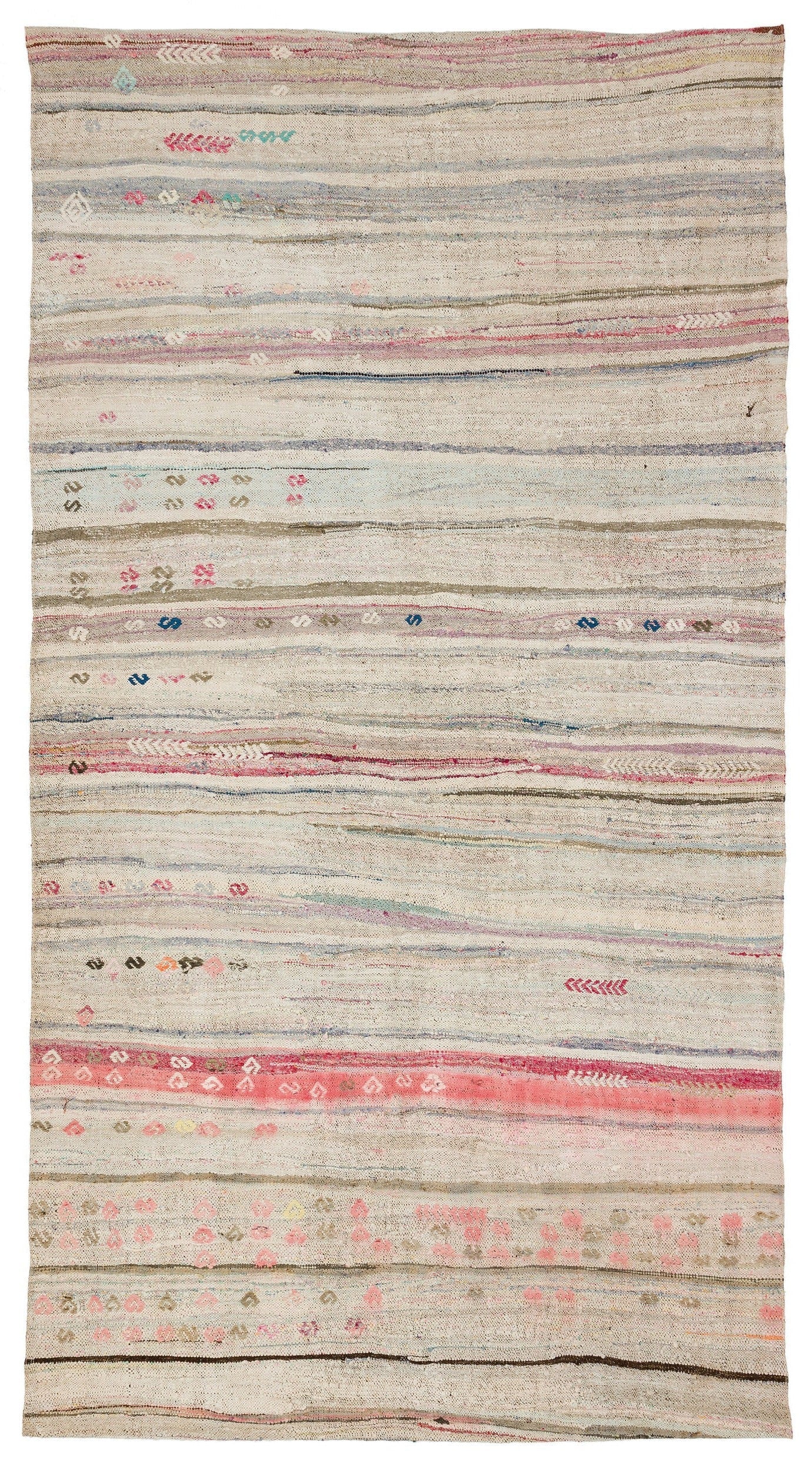 Girit Beige Striped Wool Handmade Area Rug 4'10" x 8'11"