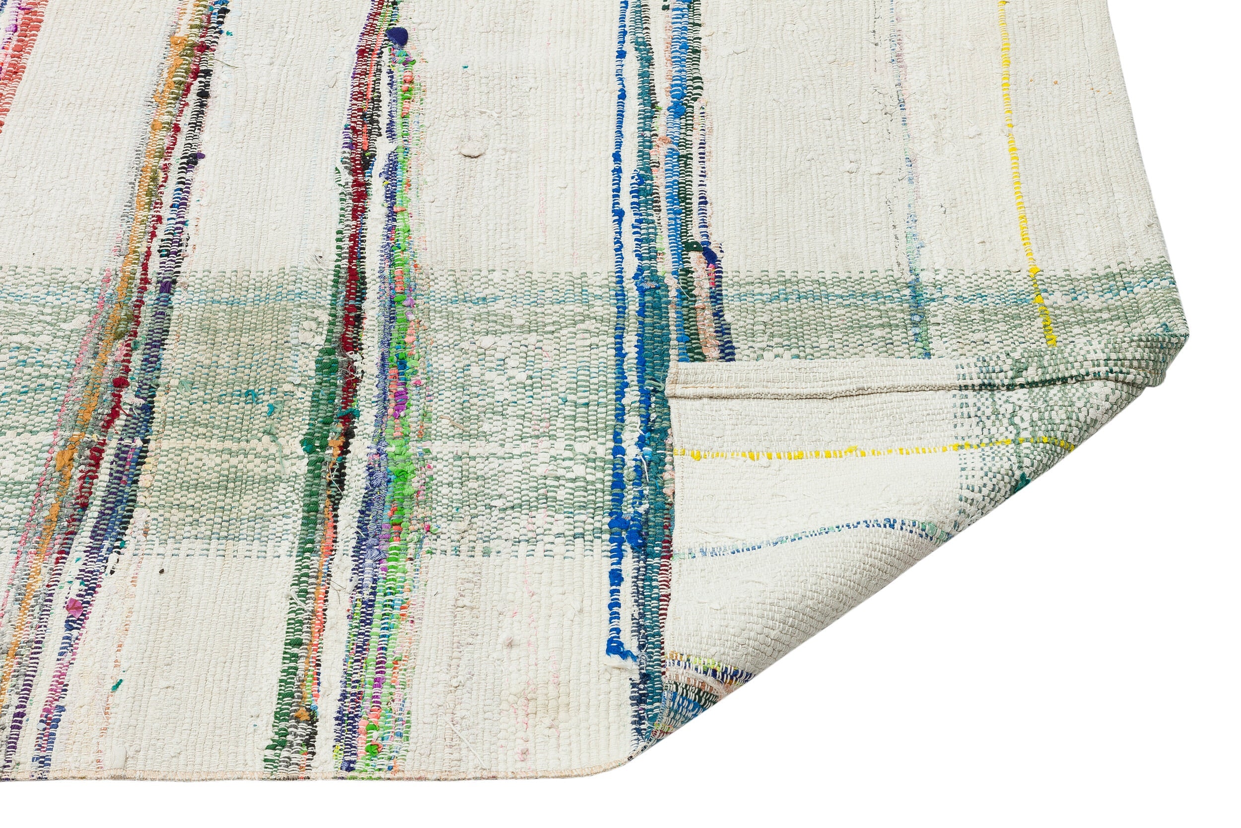 Girit Beige Striped Wool Handmade Area Rug 4'2" x 8'4"