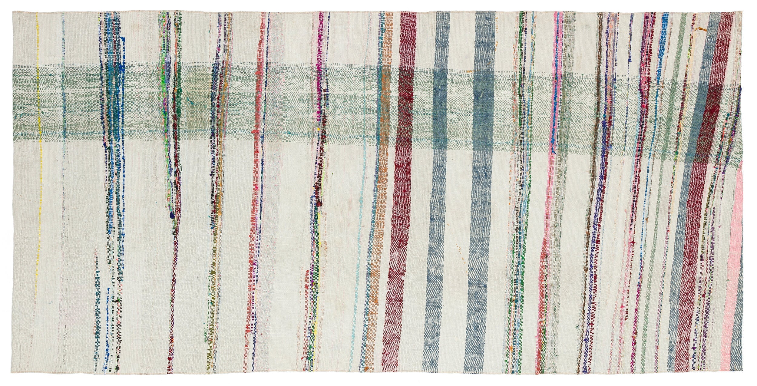 Girit Beige Striped Wool Handmade Area Rug 4'2" x 8'4"