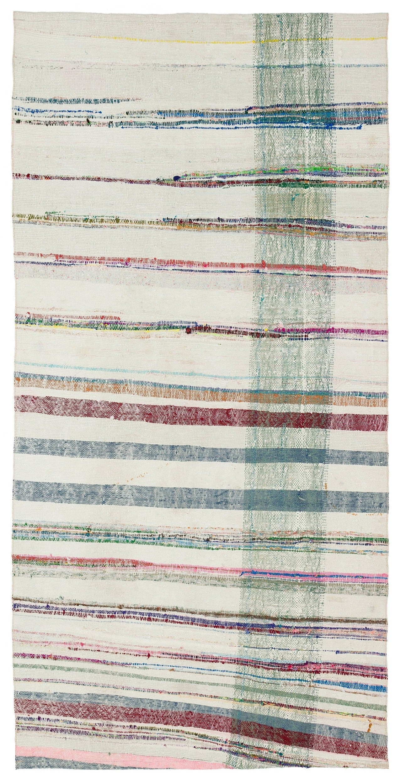 Girit Beige Striped Wool Handmade Area Rug 4'2" x 8'4"