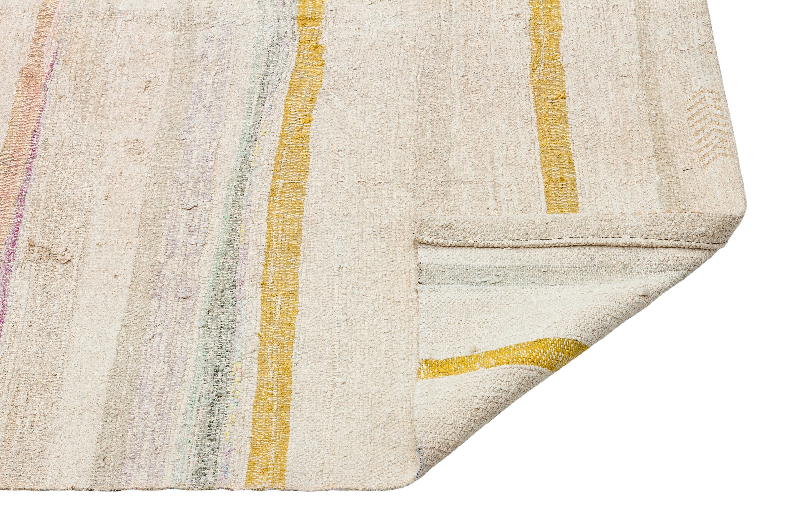 Girit Beige Striped Wool Handmade Area Rug 4'10" x 8'9"