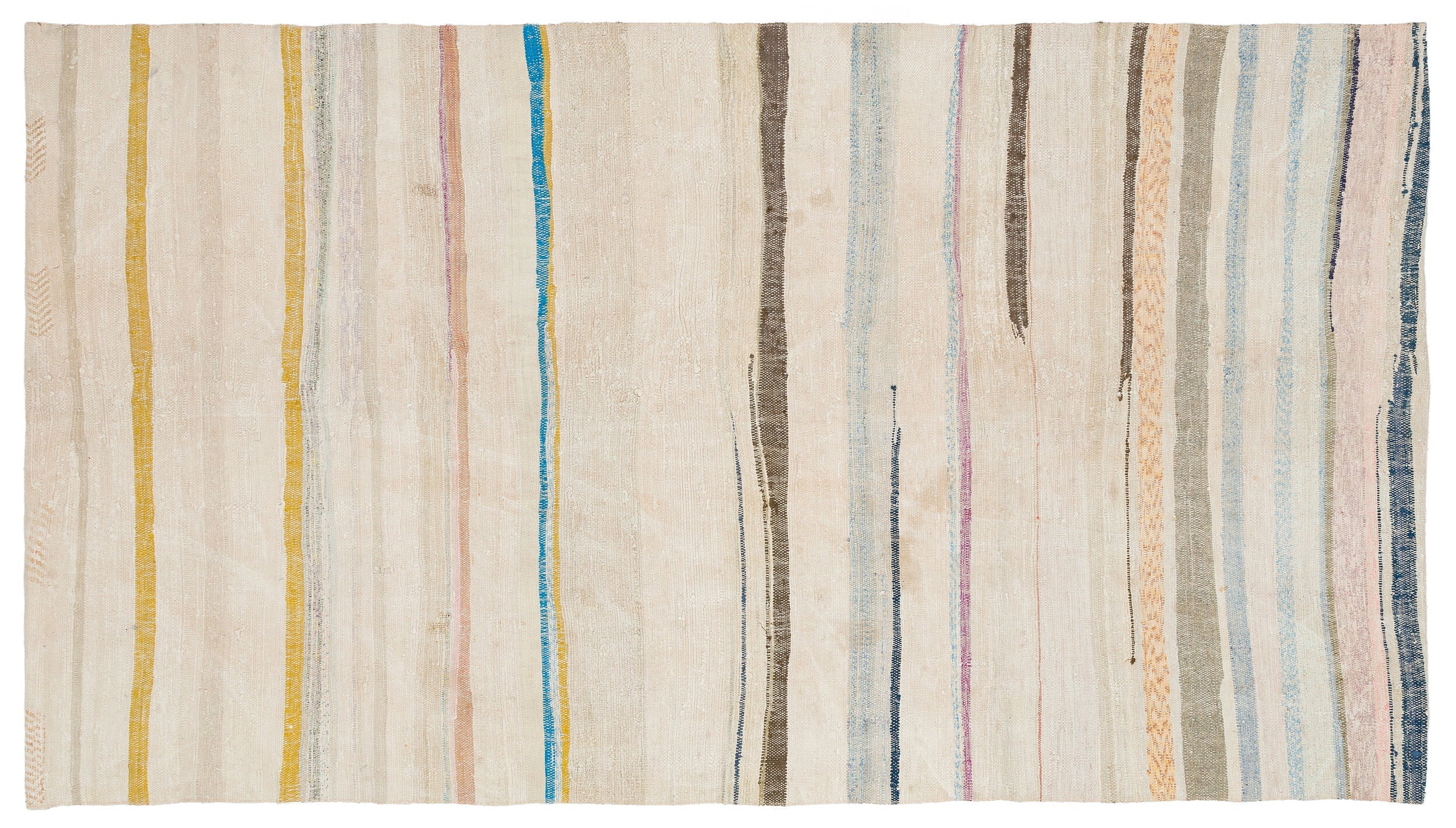 Girit Beige Striped Wool Handmade Area Rug 4'10" x 8'9"