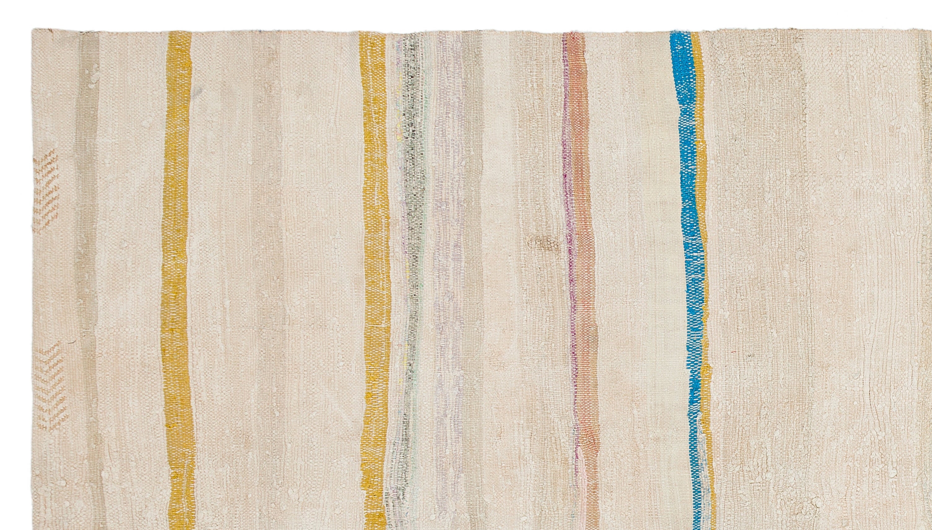 Girit Beige Striped Wool Handmade Area Rug 4'10" x 8'9"
