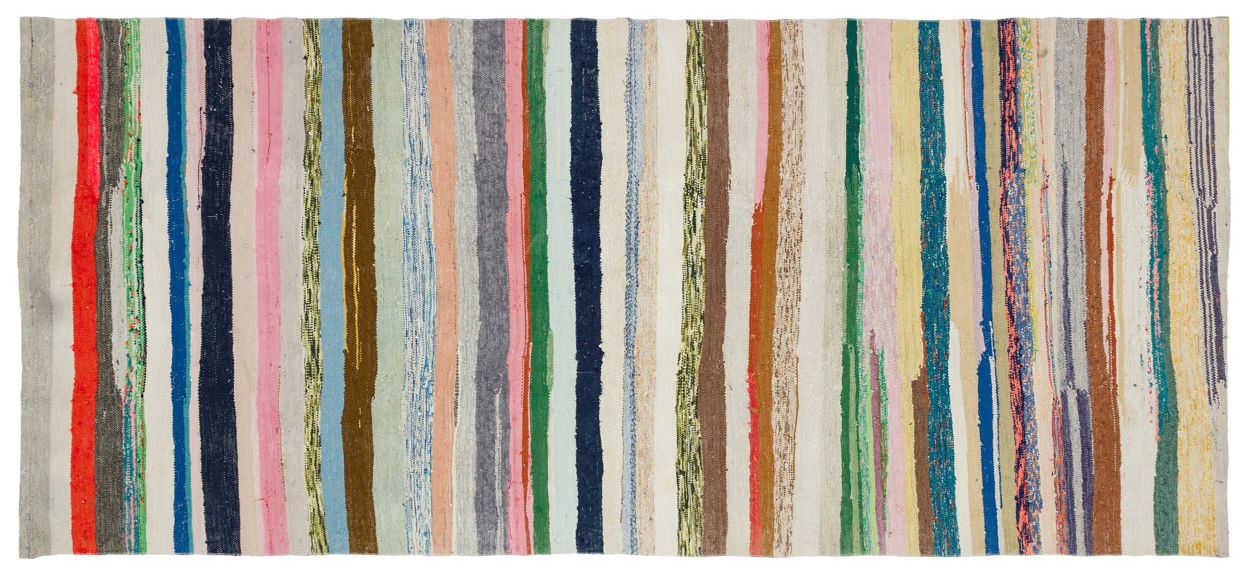 Girit Beige Striped Wool Handmade Area Rug 6'2" x 9'5"