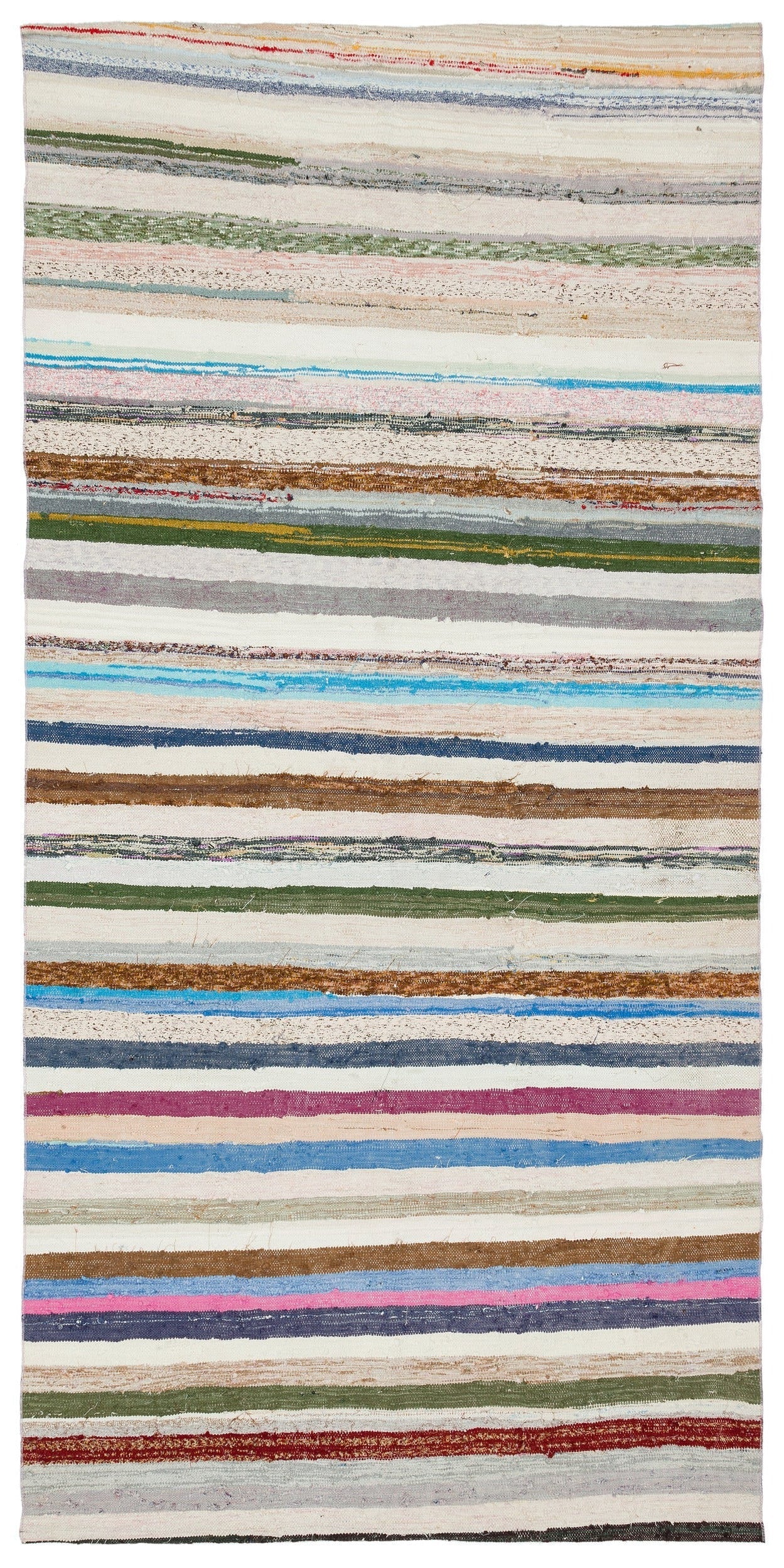 Girit Beige Striped Wool Handmade Area Rug 4'9" x 9'10"