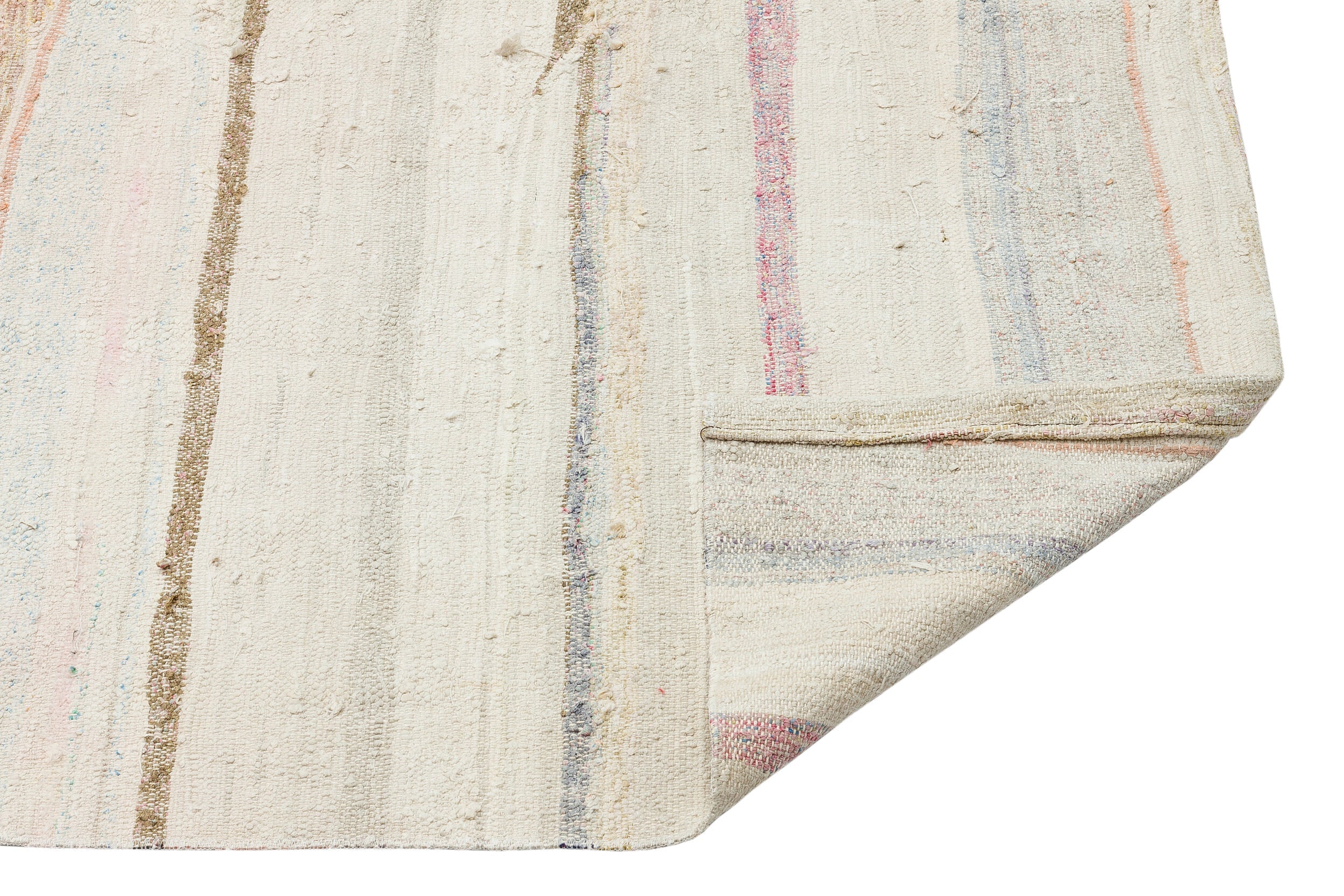 Girit 37262 Beige Striped Wool Handmade Area Rug 5'3" x 6'9"