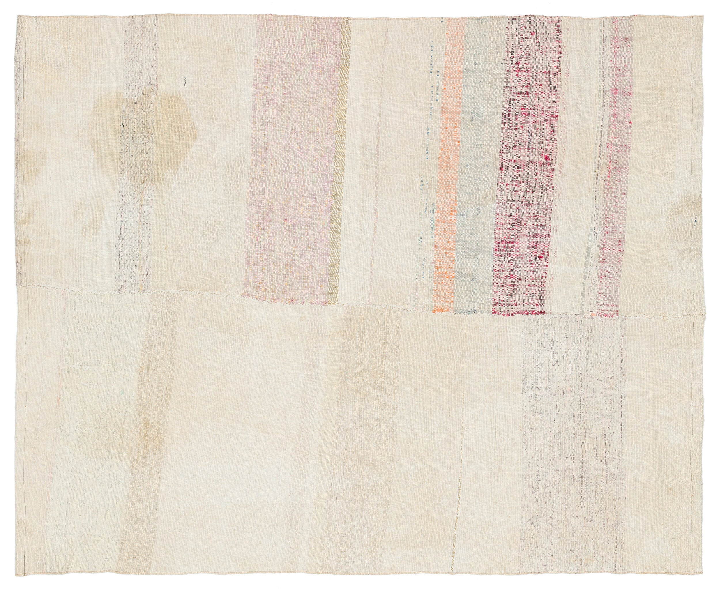 Girit Beige Striped Wool Handmade Area Rug 5'1" x 6'5"