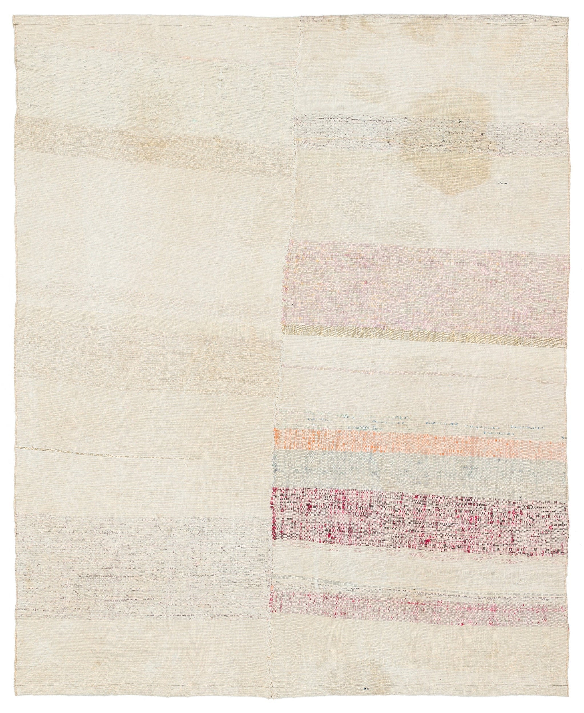 Girit Beige Striped Wool Handmade Area Rug 5'1" x 6'5"