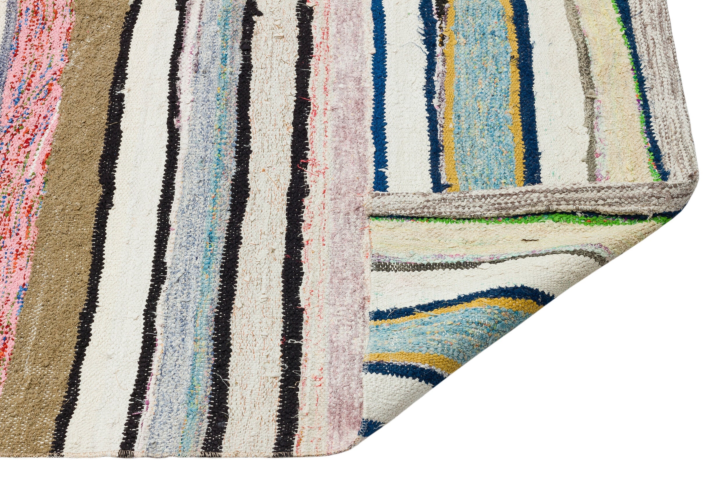 Girit Beige Striped Wool Handmade Area Rug 5'1" x 10'3"